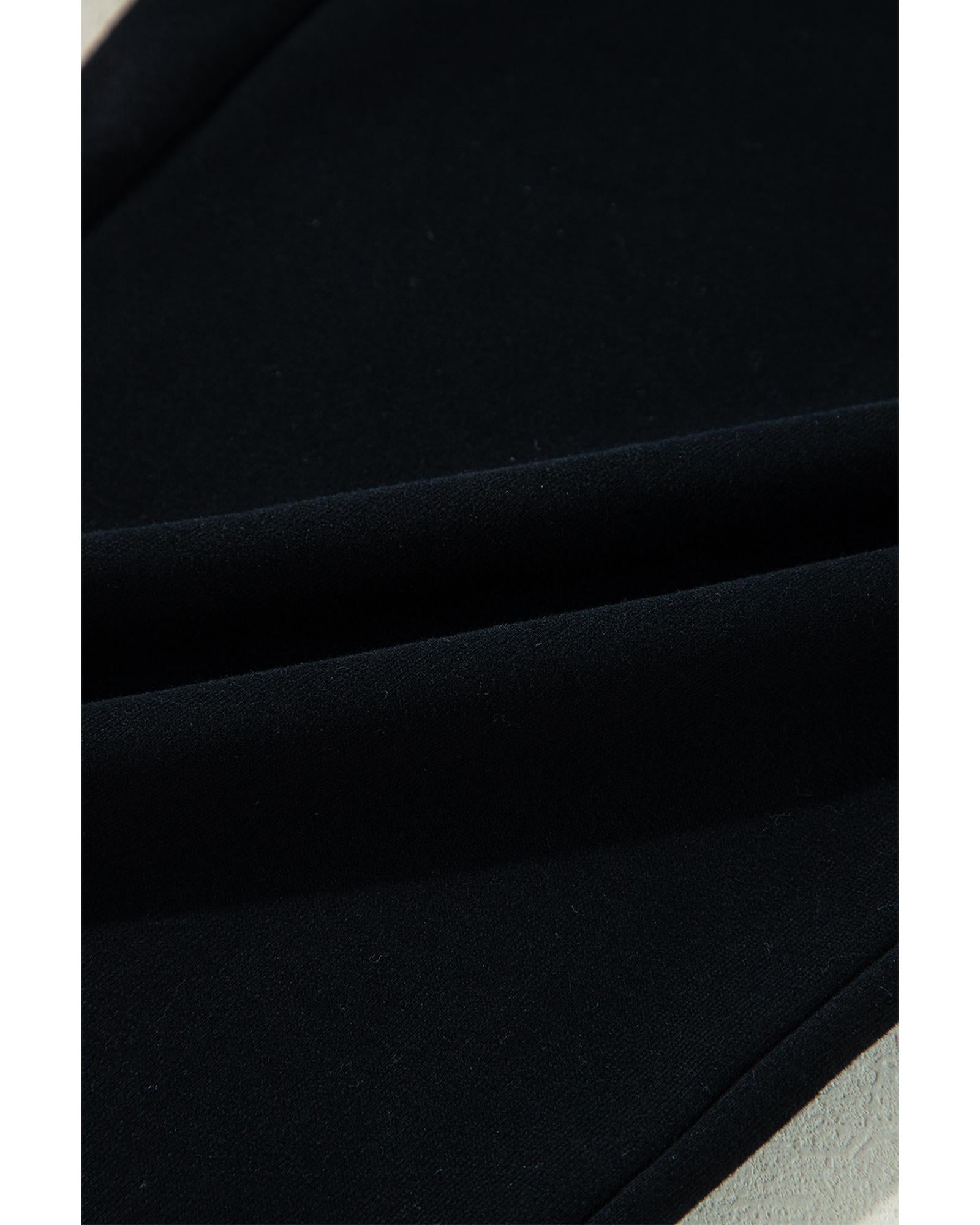 Black Solid Color Fleece Lined Drawstring Waist Casual Pants - XL 4