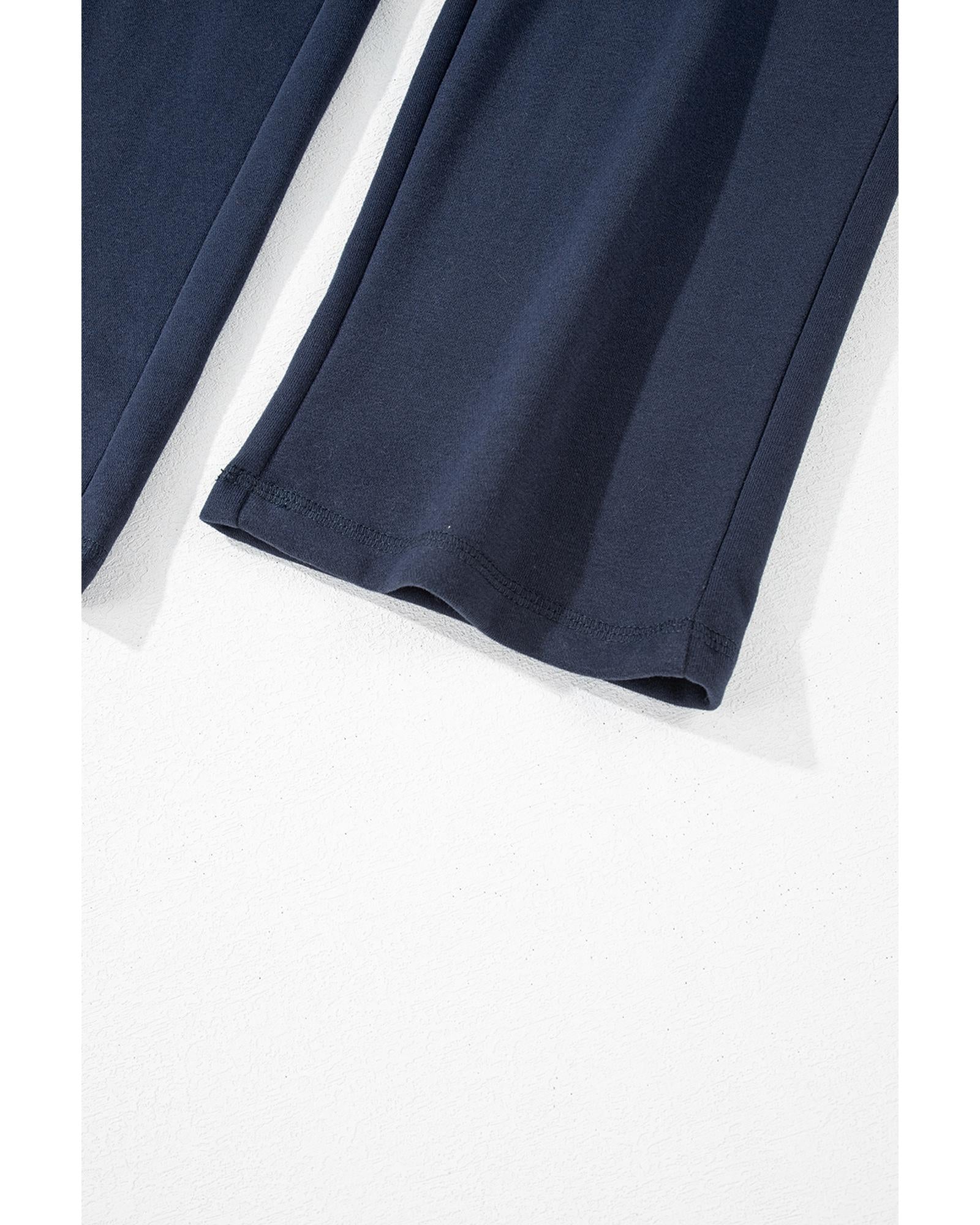 Navy Blue Solid Color Fleece Lined Drawstring Waist Casual Pants - M 6