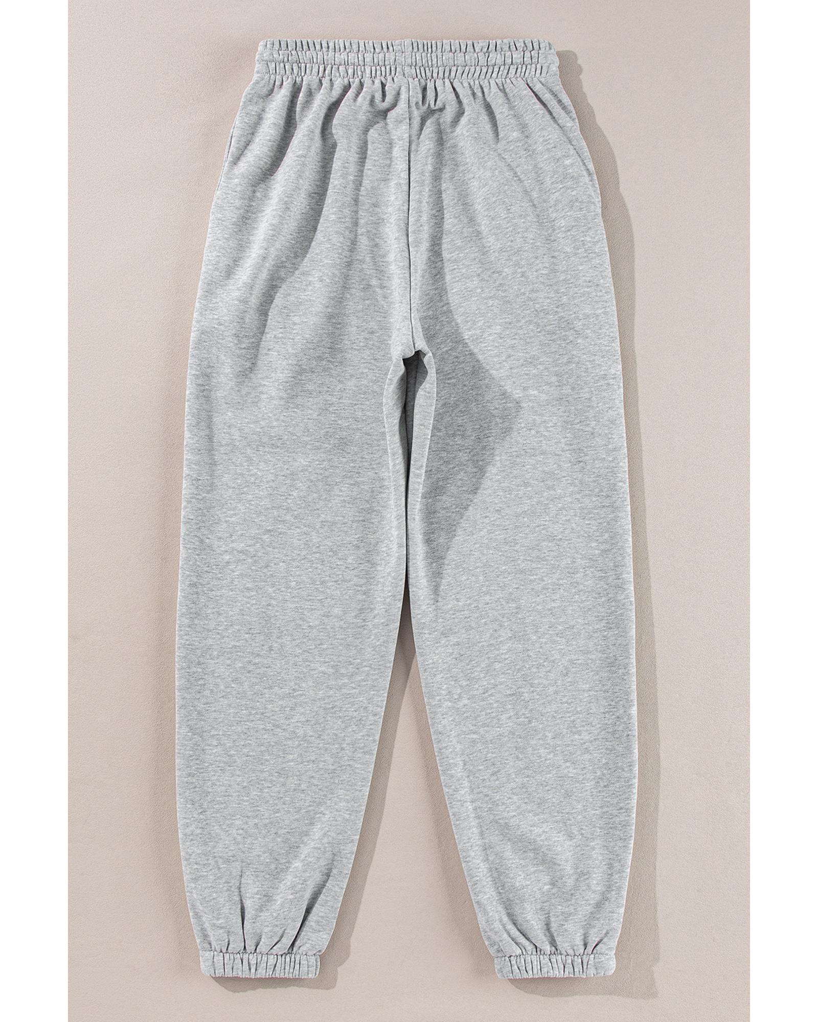 Light Grey Solid Color Fleece Lined Drawstring Waist Joggers - 2XL