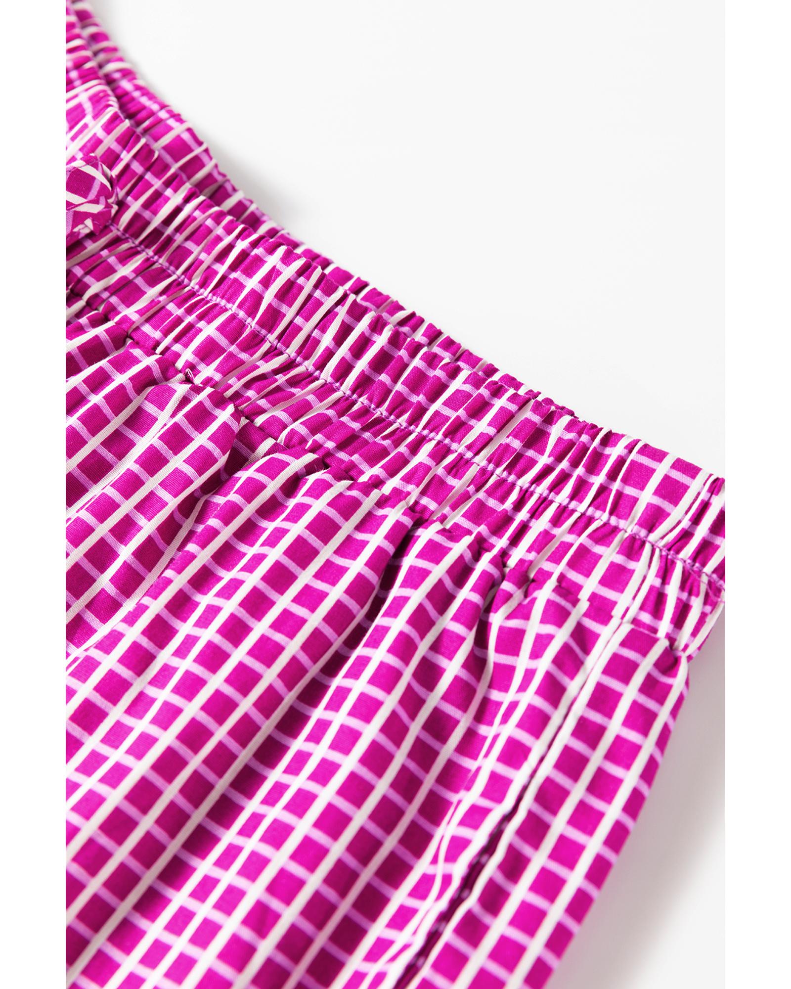 Pink Plaid Print Drawstring High Waist Wide Leg Casual Pants - XL 5