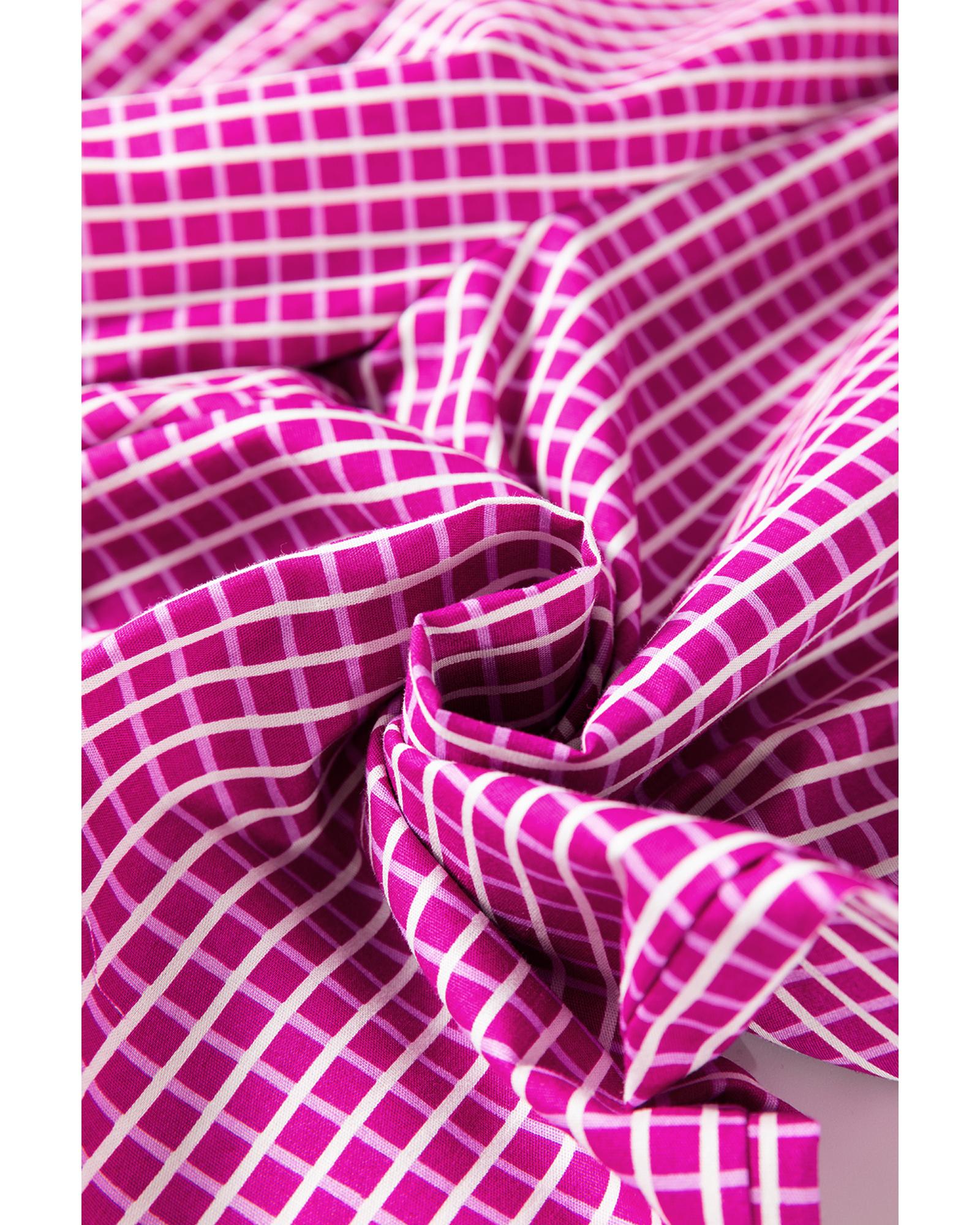 Pink Plaid Print Drawstring High Waist Wide Leg Casual Pants - XL 6