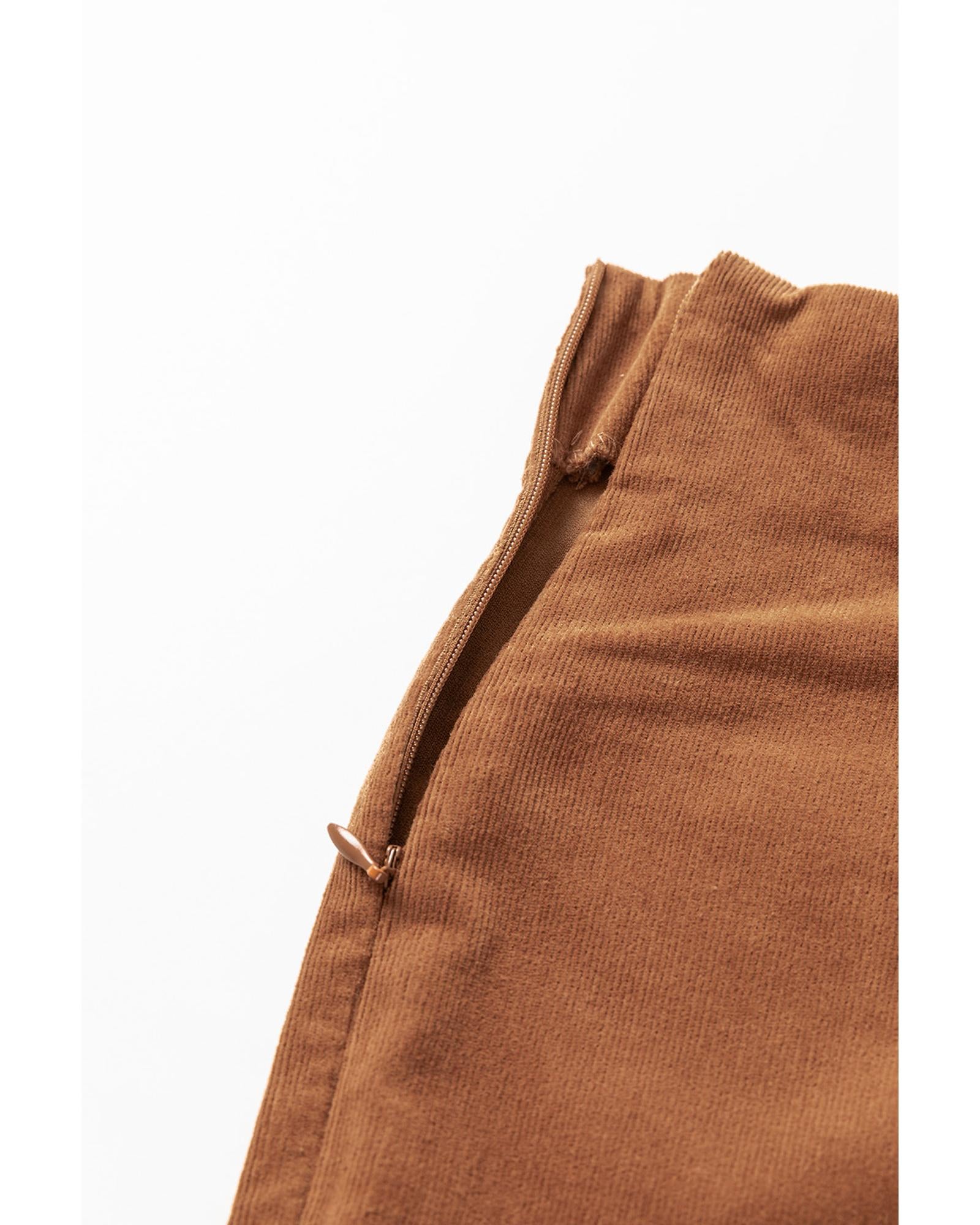 Chestnut Solid Color Double Breasted Straight Leg Pants - L