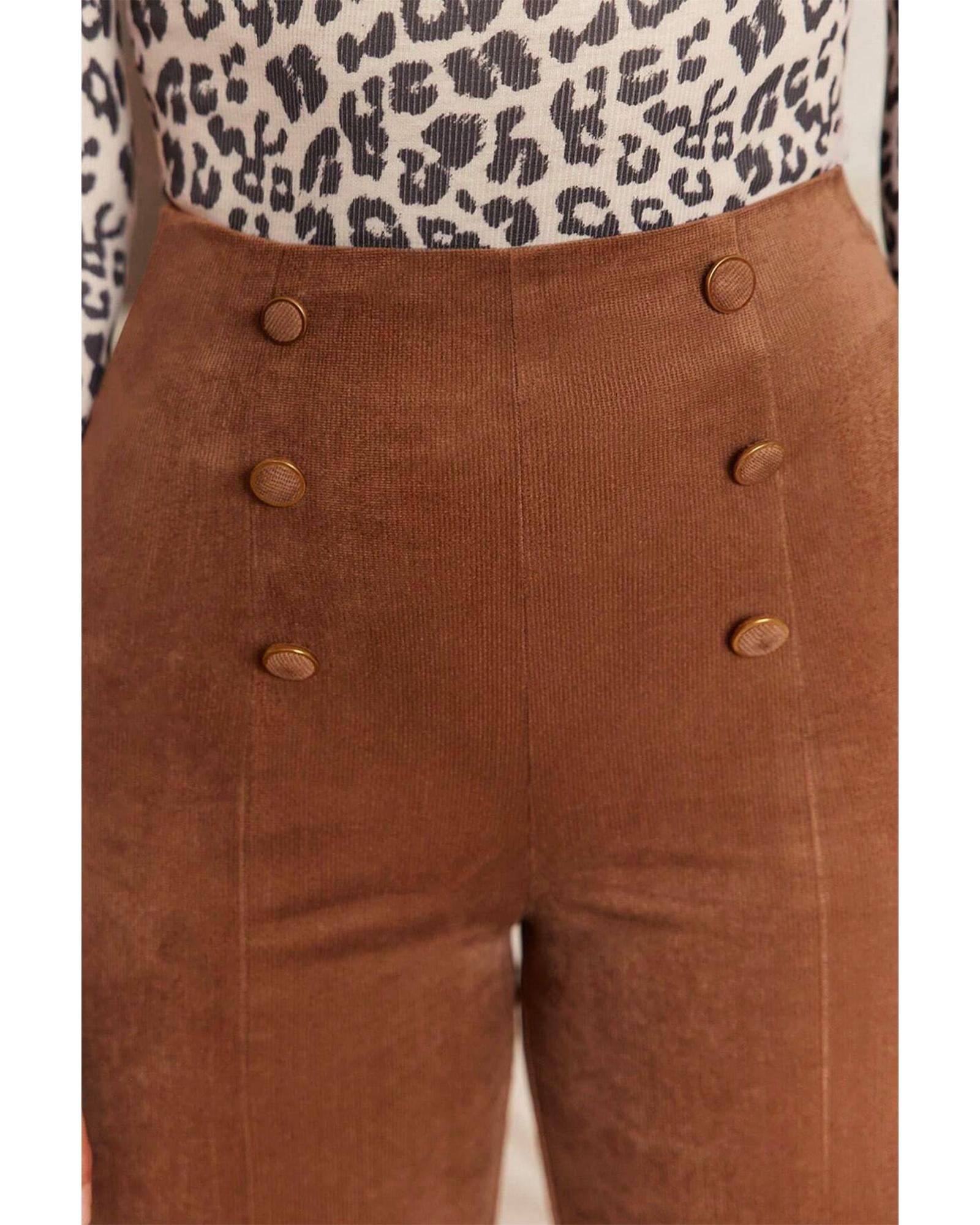 Chestnut Solid Color Double Breasted Straight Leg Pants - L 3