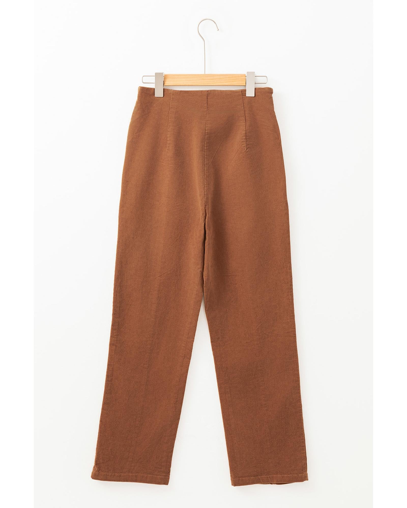 Chestnut Solid Color Double Breasted Straight Leg Pants - S