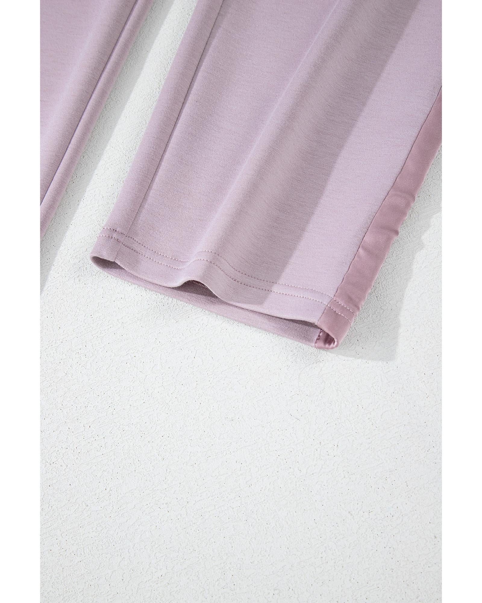Orchid Petal Drawstring Waist Satin Stripe Patch Straight Leg High Waist Pants - M 3