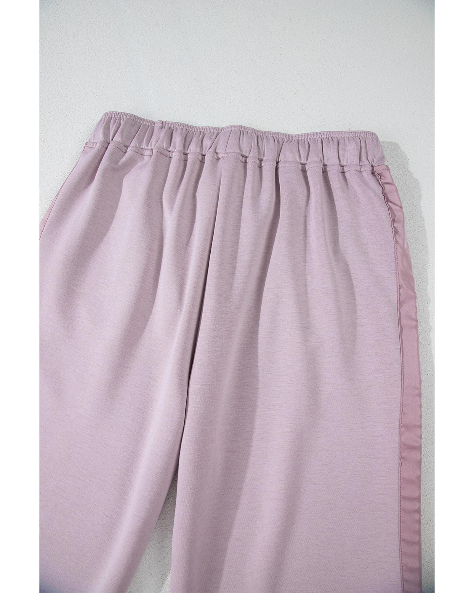 Orchid Petal Drawstring Waist Satin Stripe Patch Straight Leg High Waist Pants - M 8