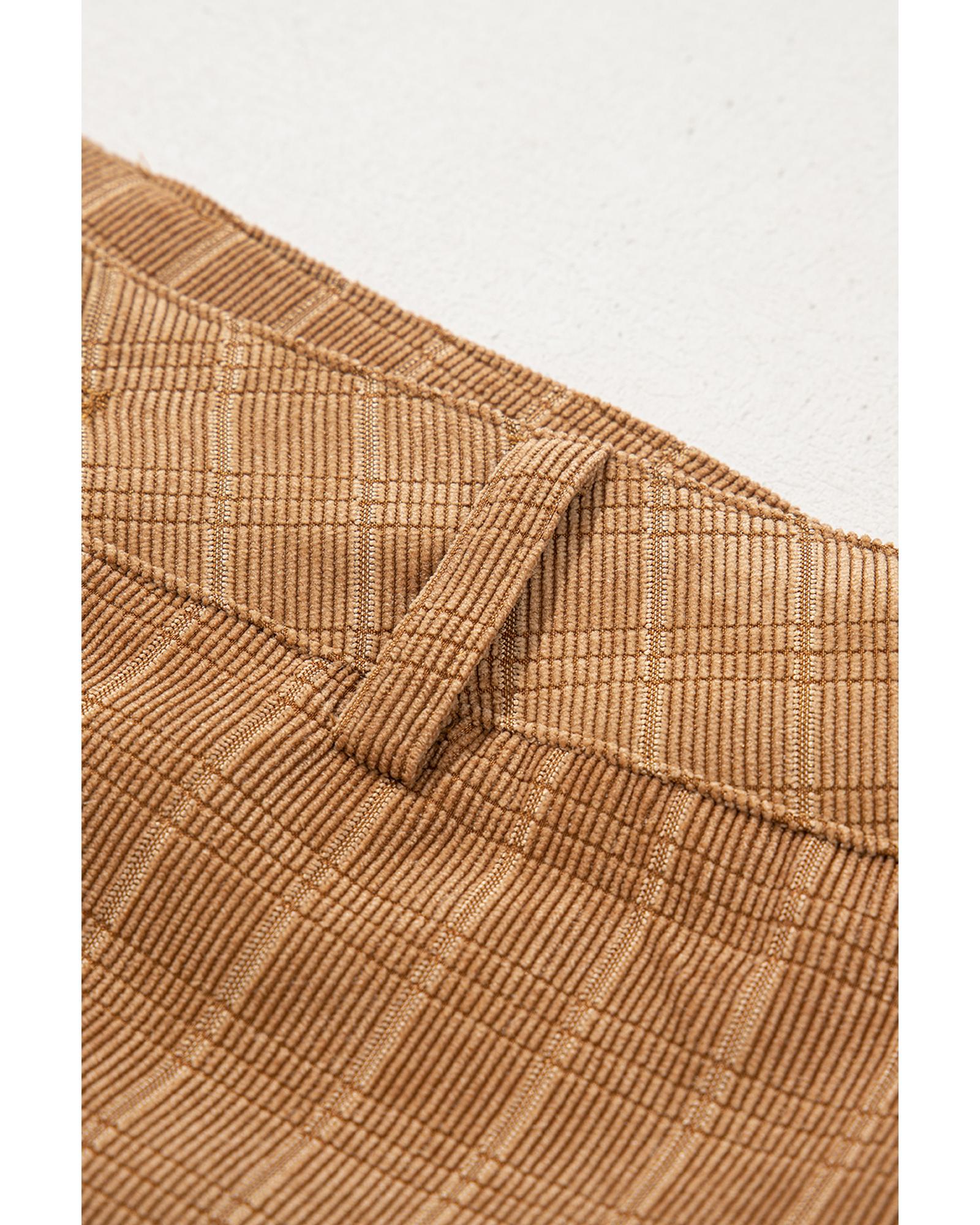 Grapefruit Orange Checkered Corduroy Flare High Waist Pants - XL