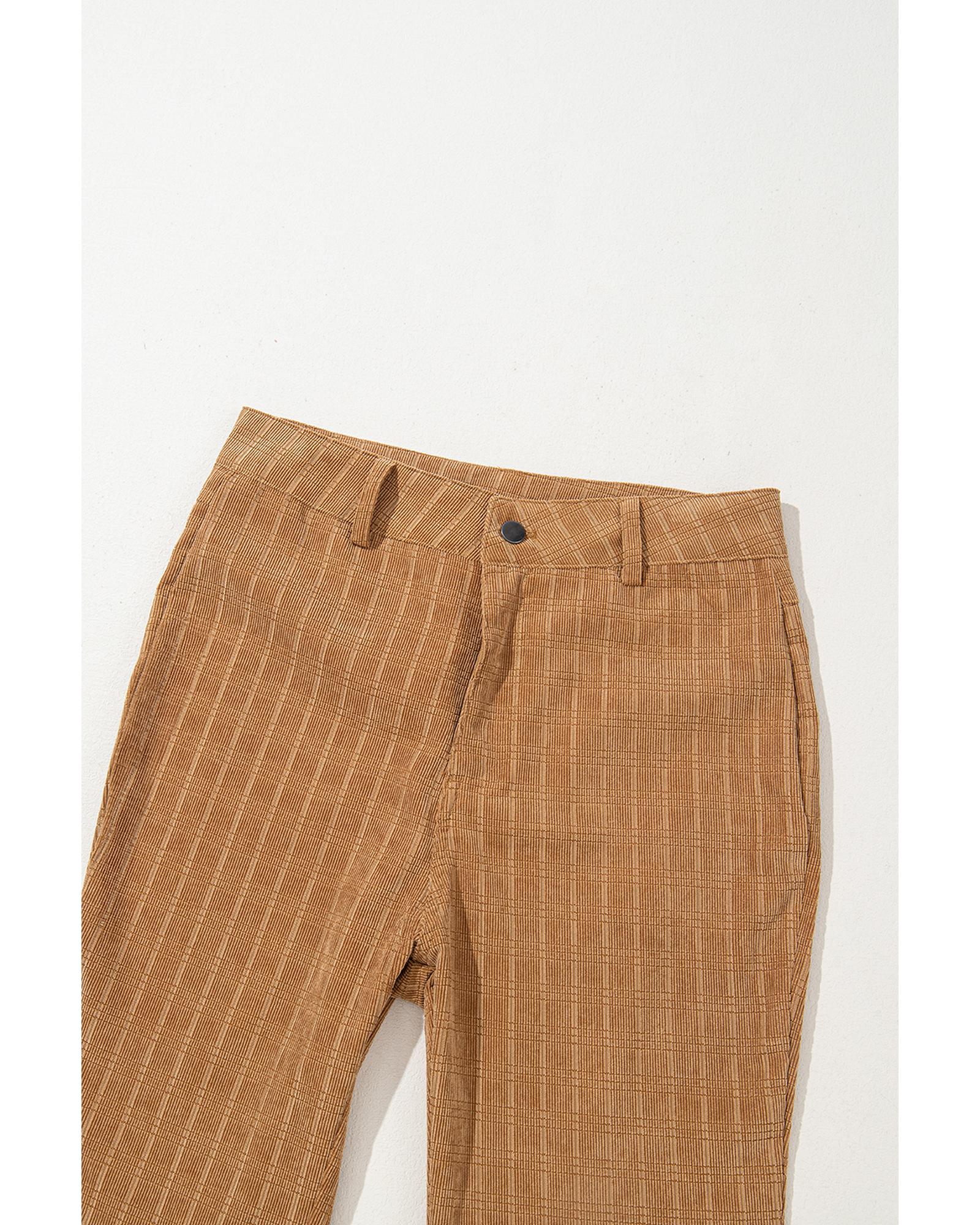 Grapefruit Orange Checkered Corduroy Flare High Waist Pants - XL 3