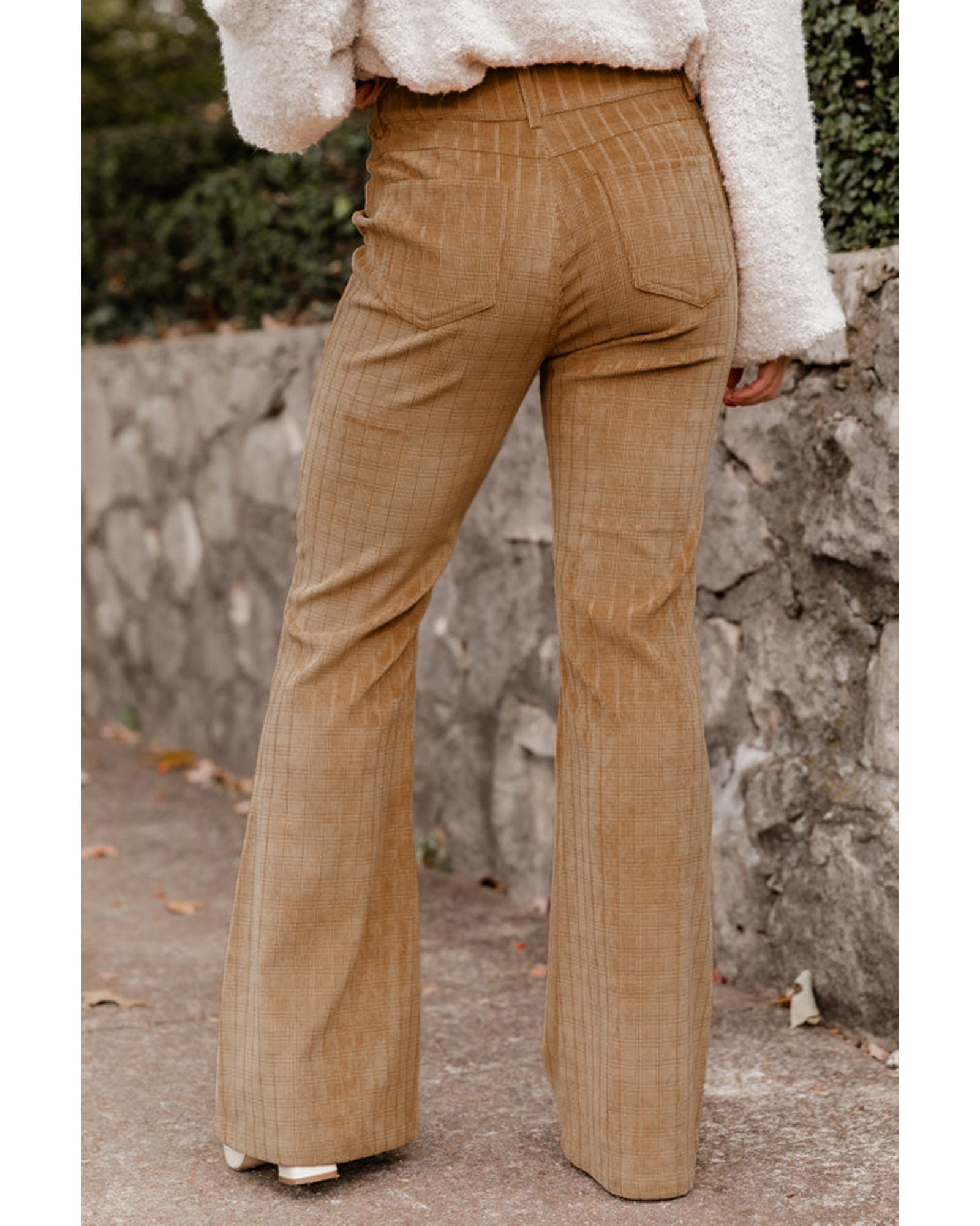 Grapefruit Orange Checkered Corduroy Flare High Waist Pants - XL 4