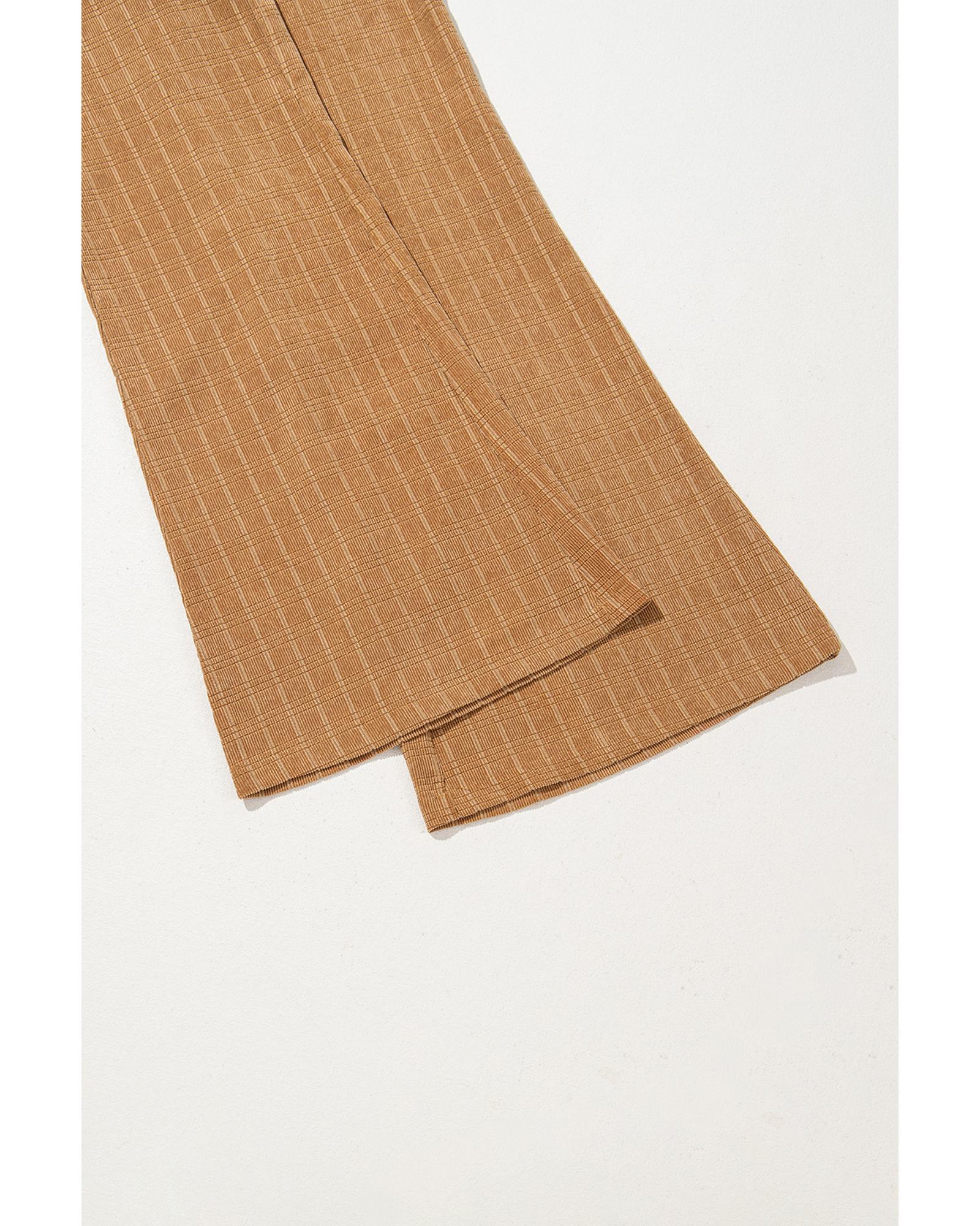 Grapefruit Orange Checkered Corduroy Flare High Waist Pants - XL 5