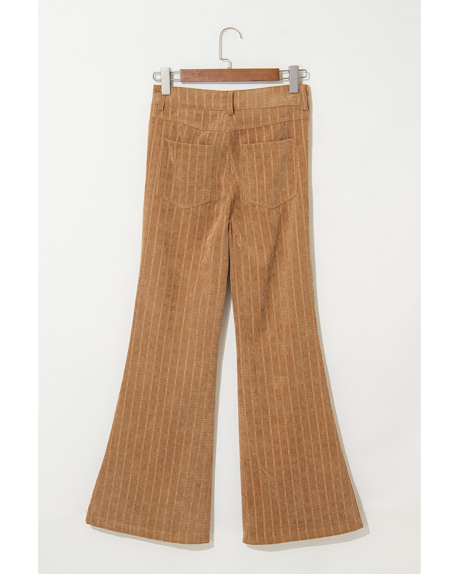 Grapefruit Orange Checkered Corduroy Flare High Waist Pants - XL 8