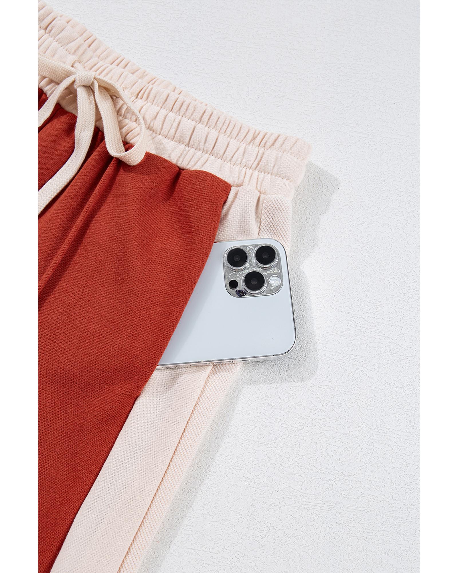 Flamingo Color Block Drawstring High Waist Wide Leg Pants - L