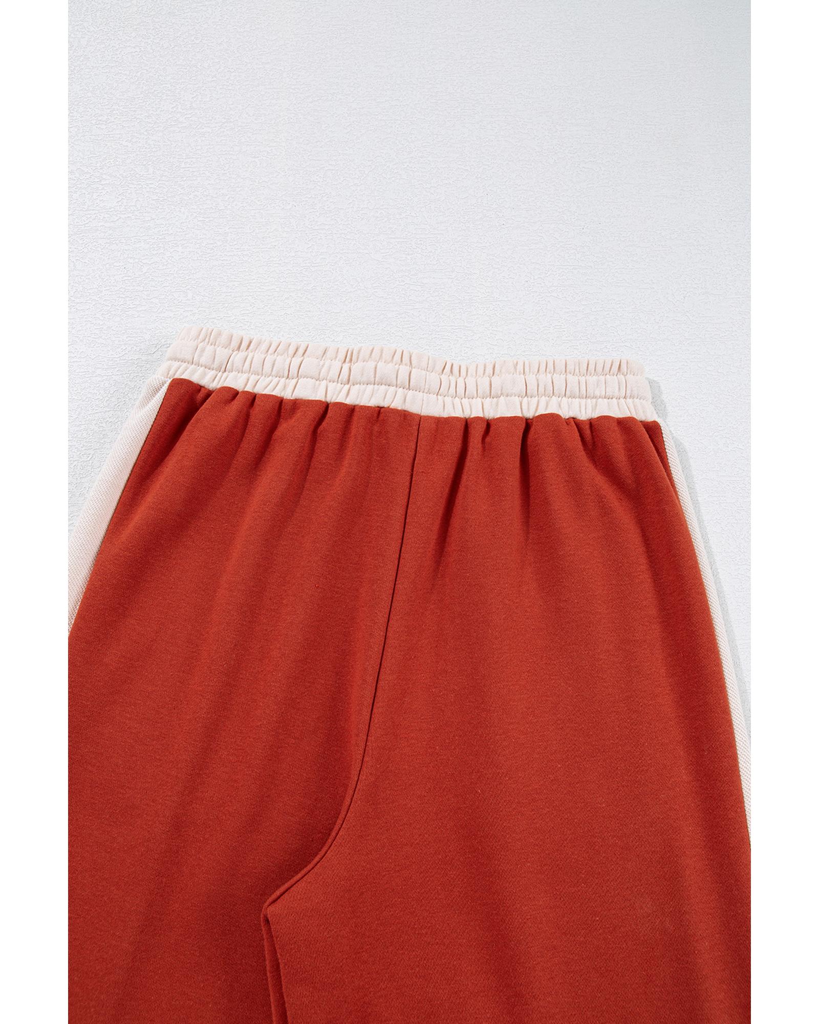 Flamingo Color Block Drawstring High Waist Wide Leg Pants - M