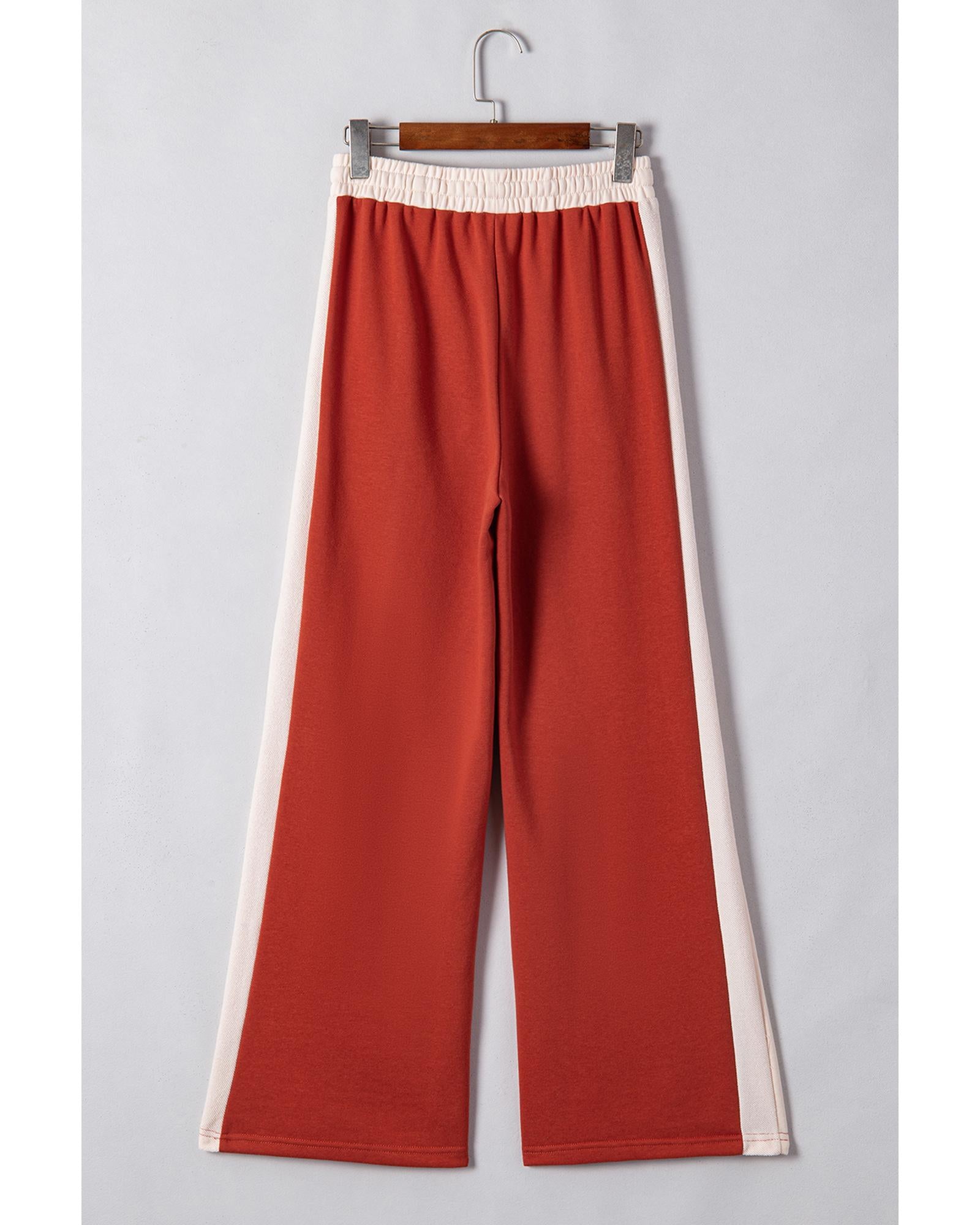 Flamingo Color Block Drawstring High Waist Wide Leg Pants - XL 4