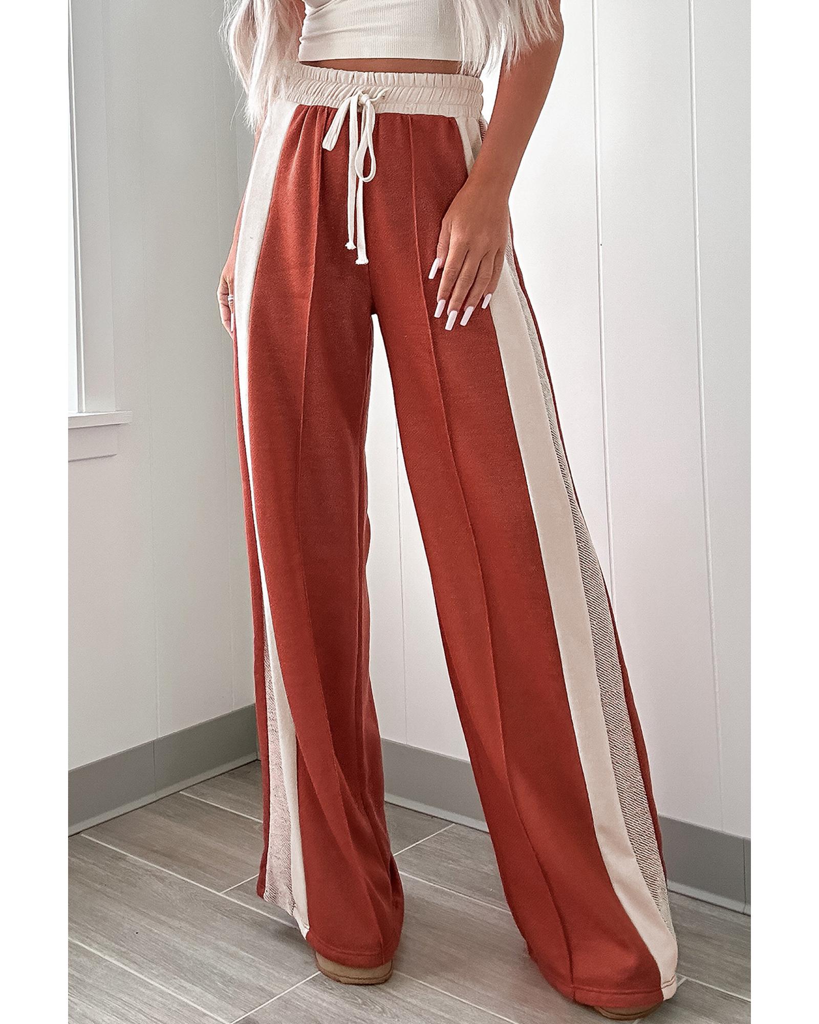 Flamingo Color Block Drawstring High Waist Wide Leg Pants - XL 5