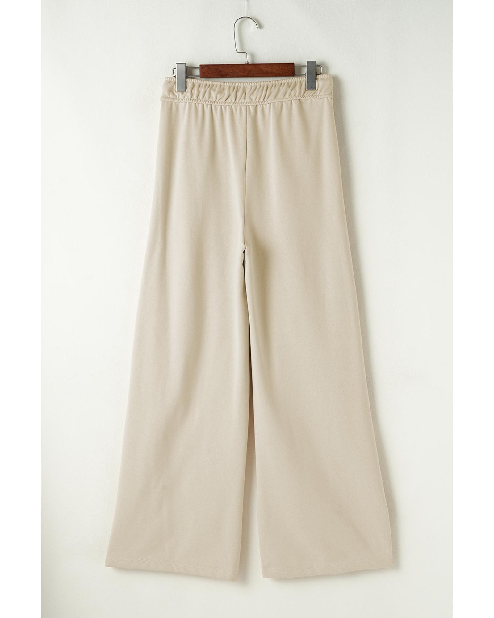 Apricot Loop Drawstring Casual Wide Leg Pants - M