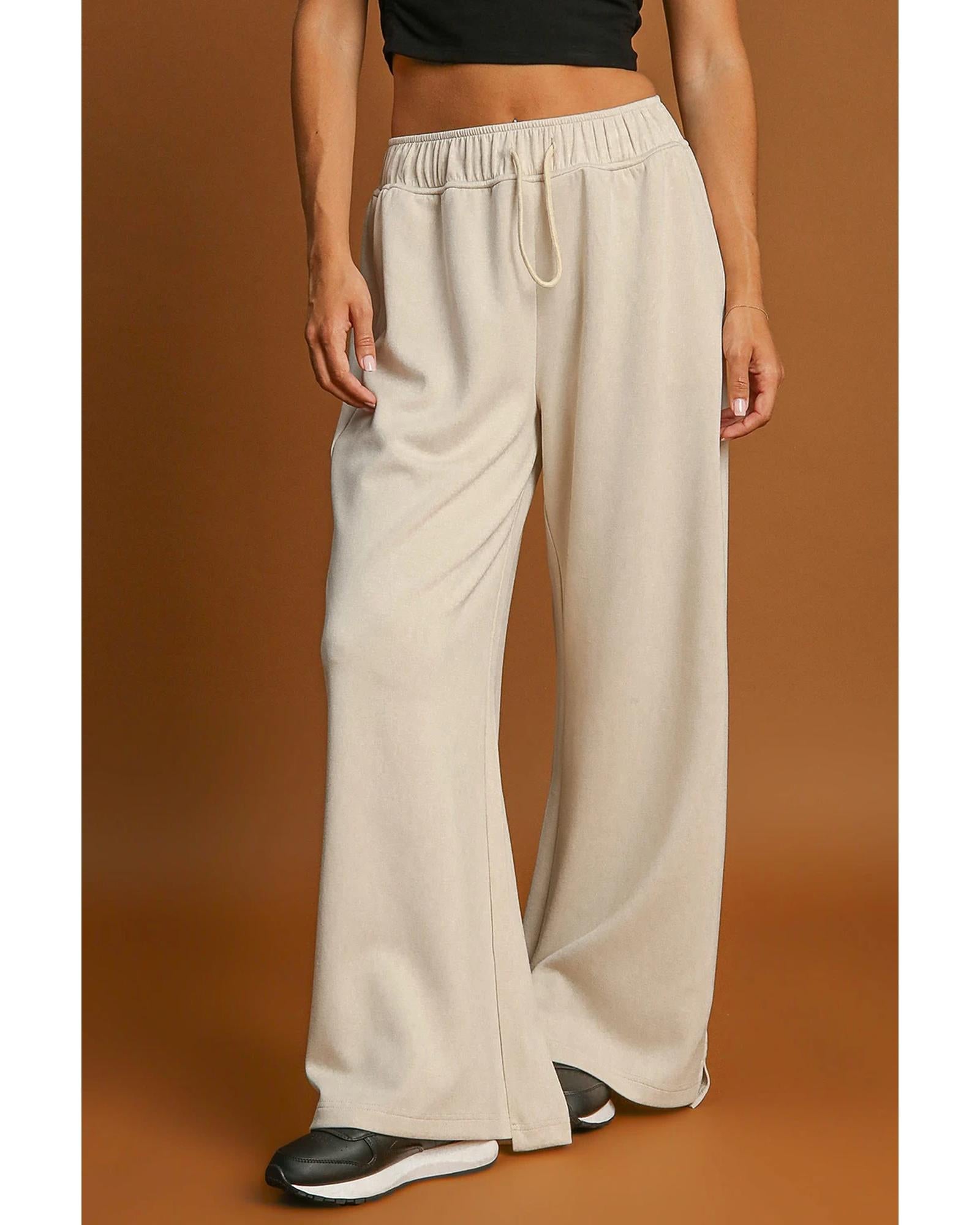 Apricot Loop Drawstring Casual Wide Leg Pants - S
