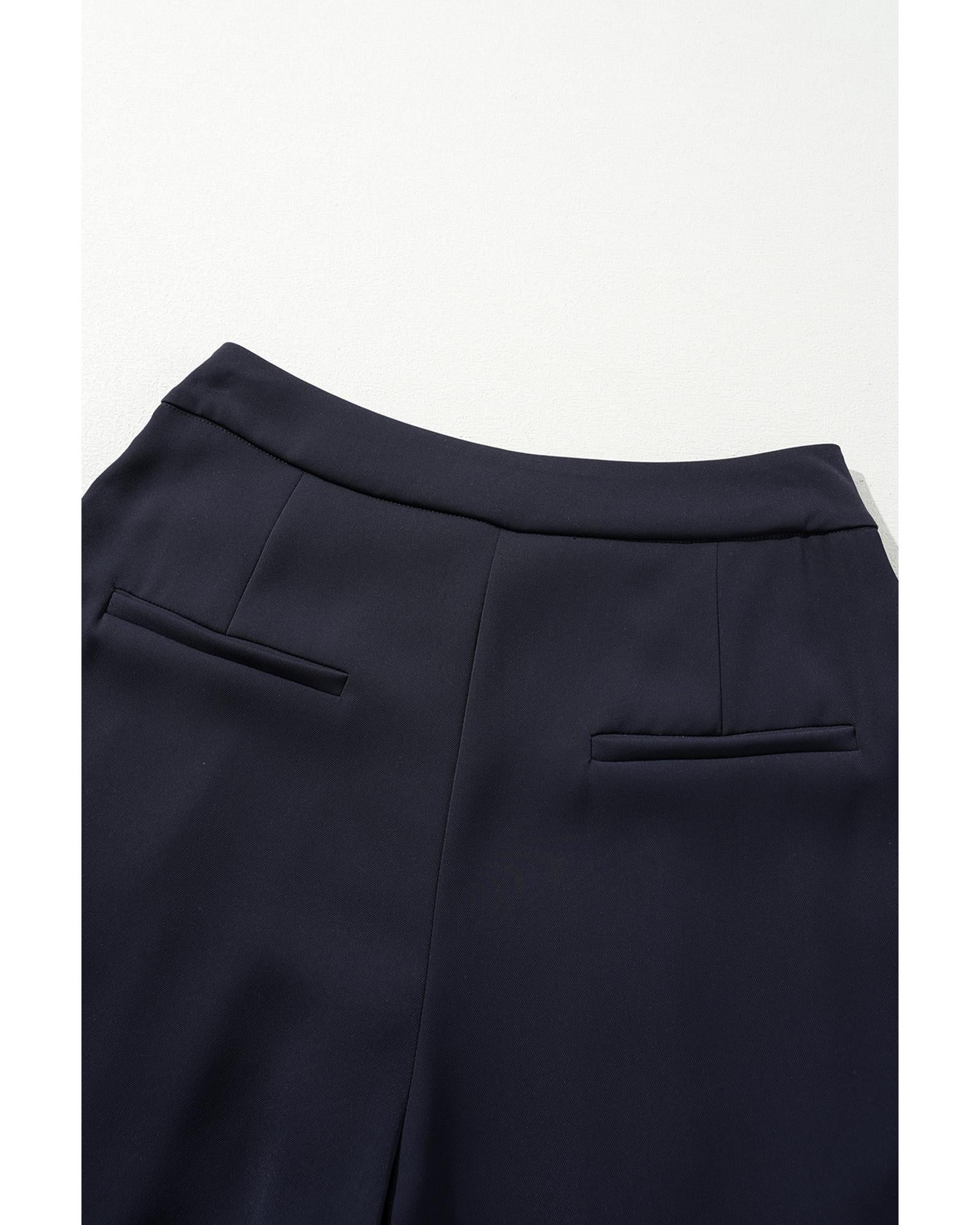 Dirty blue Dual Buttoned High Waist Pleated Wide Leg Pants - M
