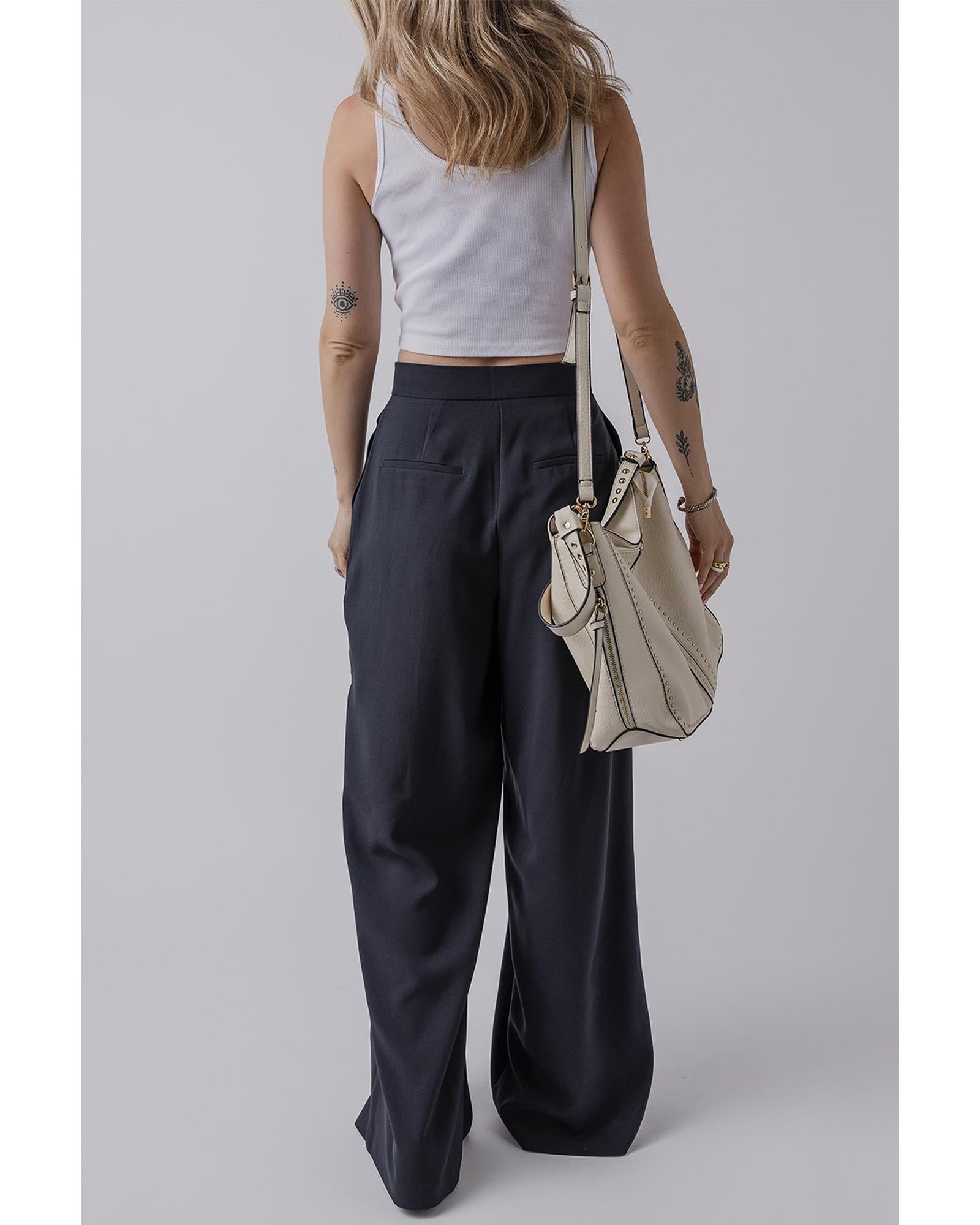 Dirty blue Dual Buttoned High Waist Pleated Wide Leg Pants - M 4
