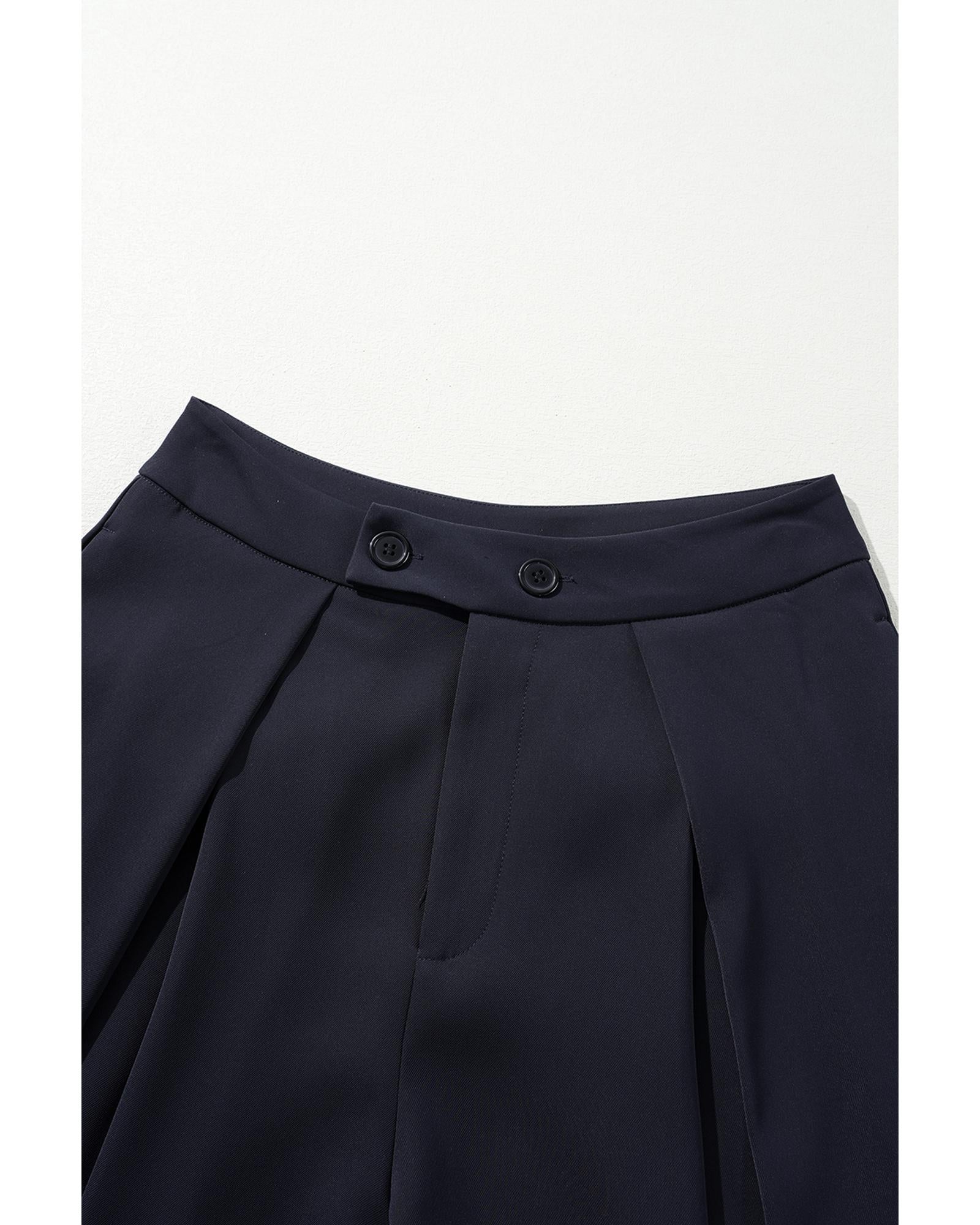 Dirty blue Dual Buttoned High Waist Pleated Wide Leg Pants - M 6