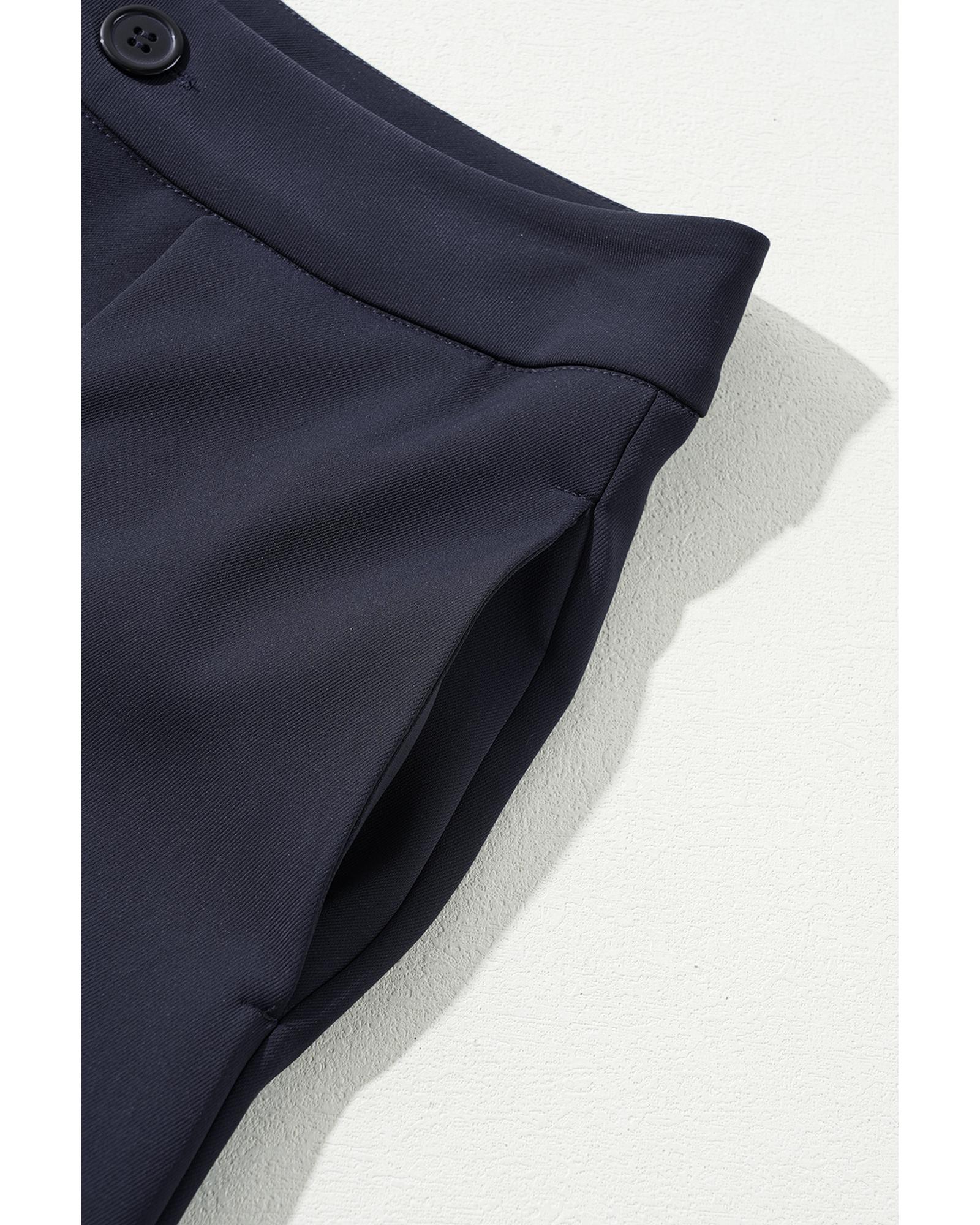 Dirty blue Dual Buttoned High Waist Pleated Wide Leg Pants - M 8