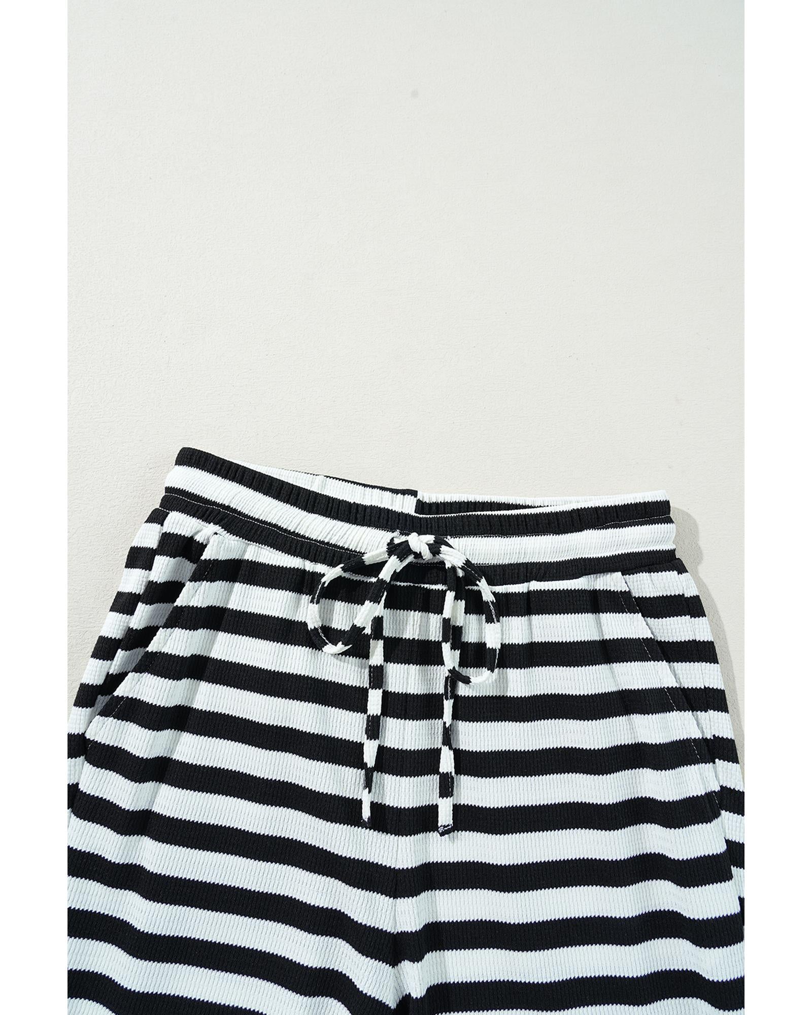Black Stripe Lace-up Waist Casual Flared Pants - L 7