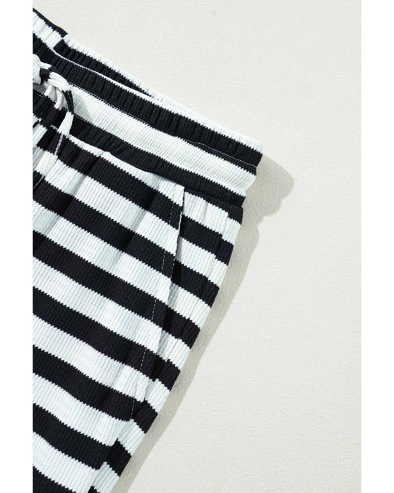 Black Stripe Lace-up Waist Casual Flared Pants - L 8