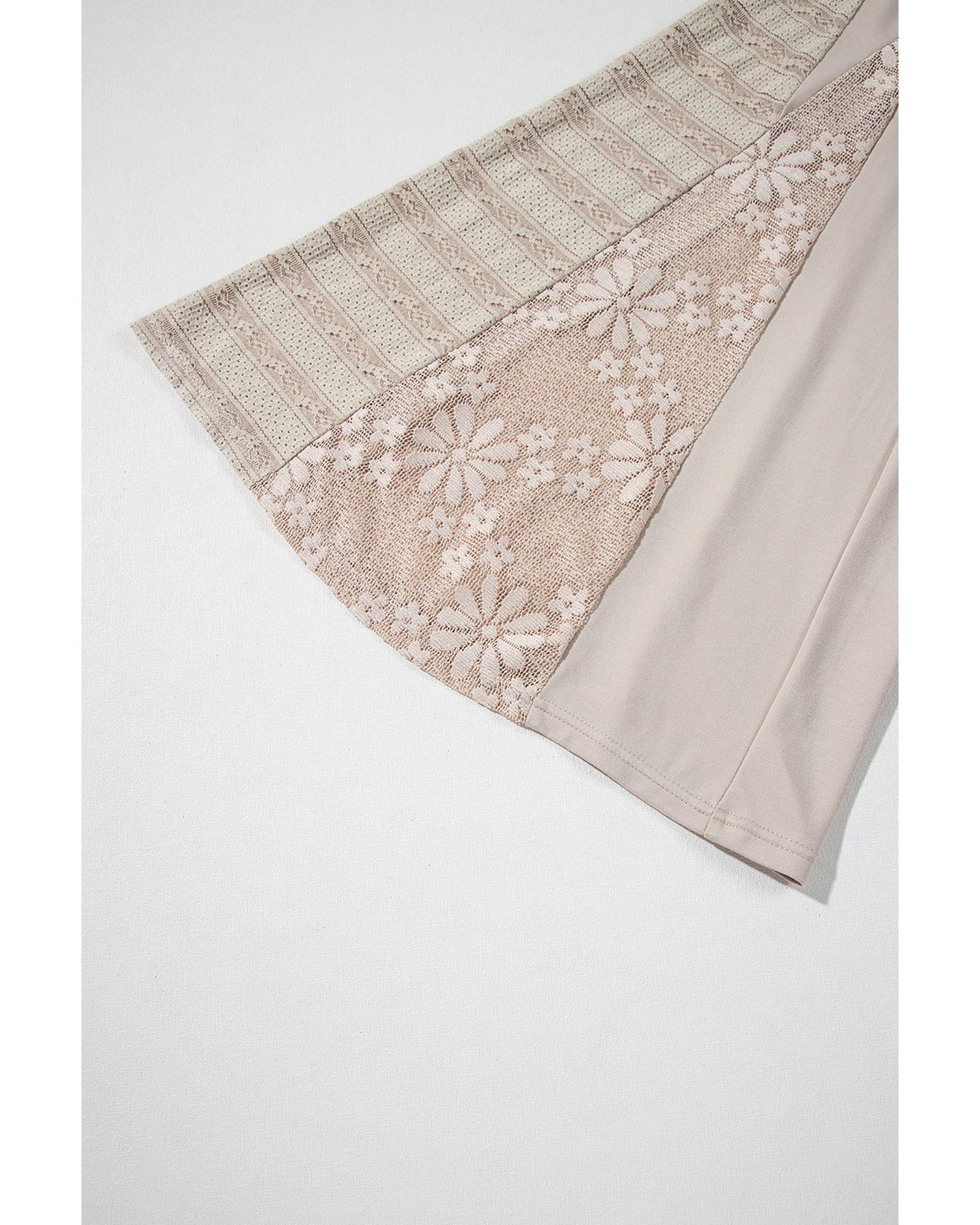 Smoke Gray Boho Lace Patchwork Wide Leg High Waist Pants - L 6