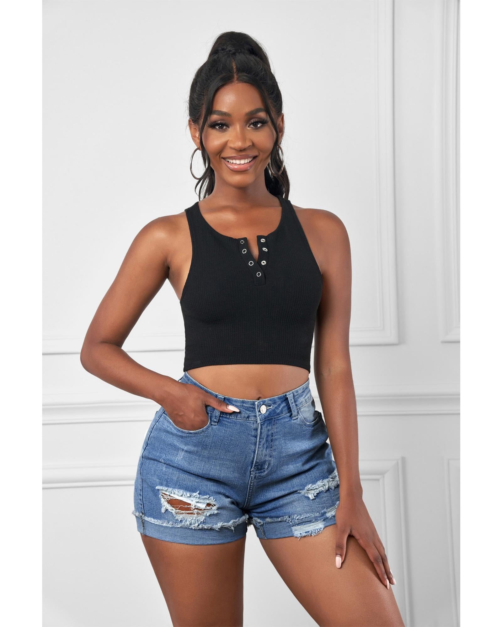 Azura Exchange Distressed Ripped Rolled Hem Sky Blue Denim Shorts - S 5
