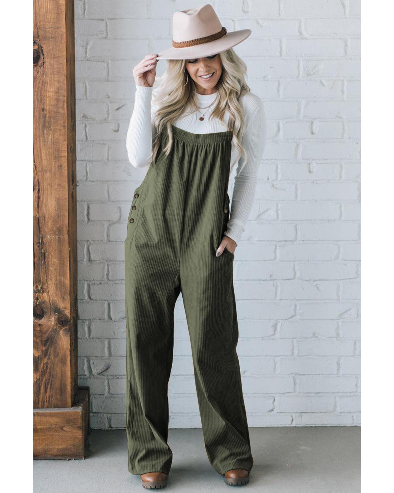 Jungle Green Solid Pocketed Loose Fit Corduroy Overall - S 5