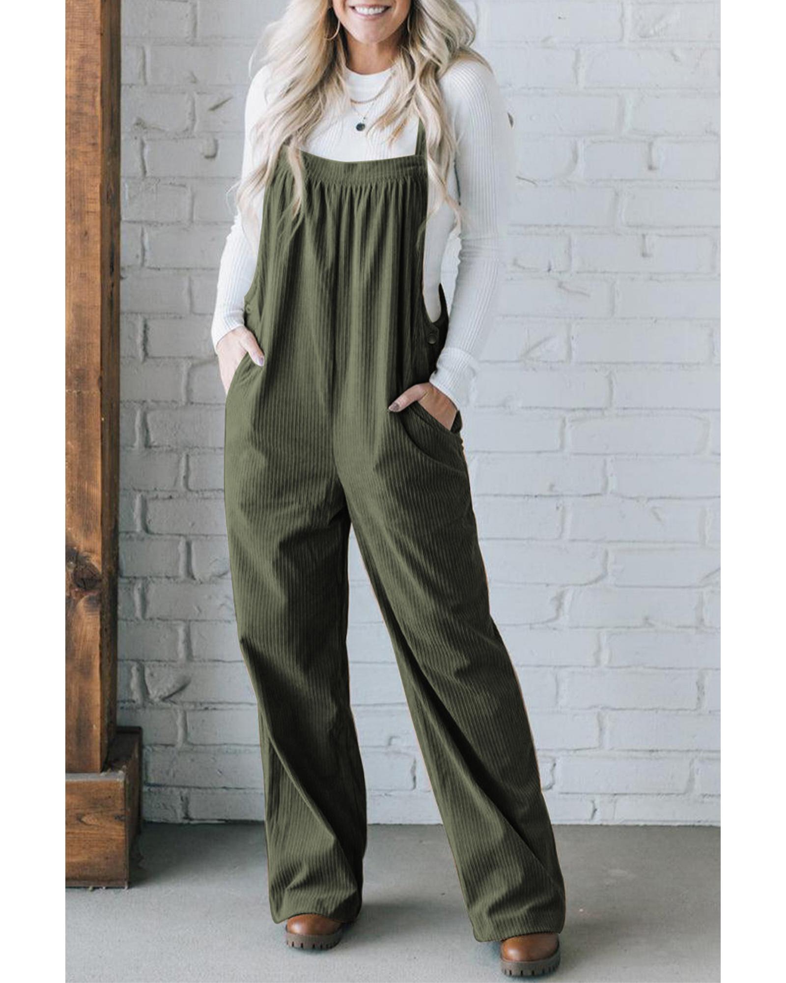 Jungle Green Solid Pocketed Loose Fit Corduroy Overall - S 8
