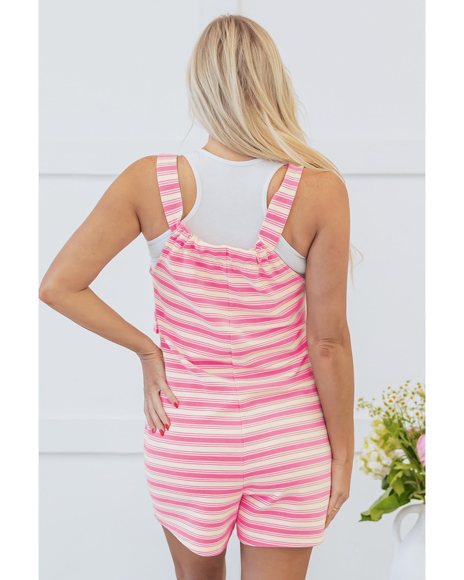 Pink Stripe Knotted Strap Patched Pocket Romper - XL