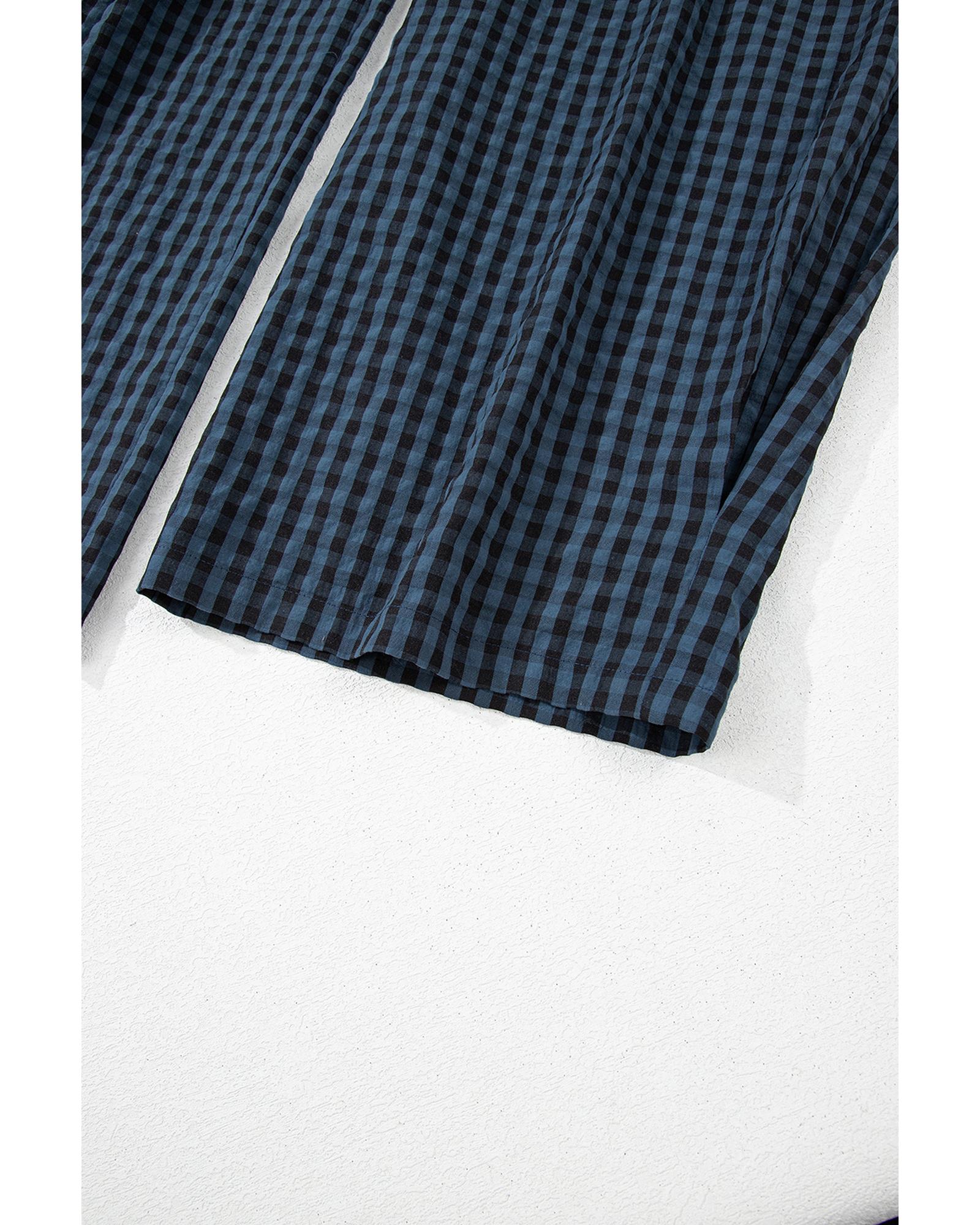 Sail Blue Plaid Print Buttoned Pocketed High Waist Overall - L