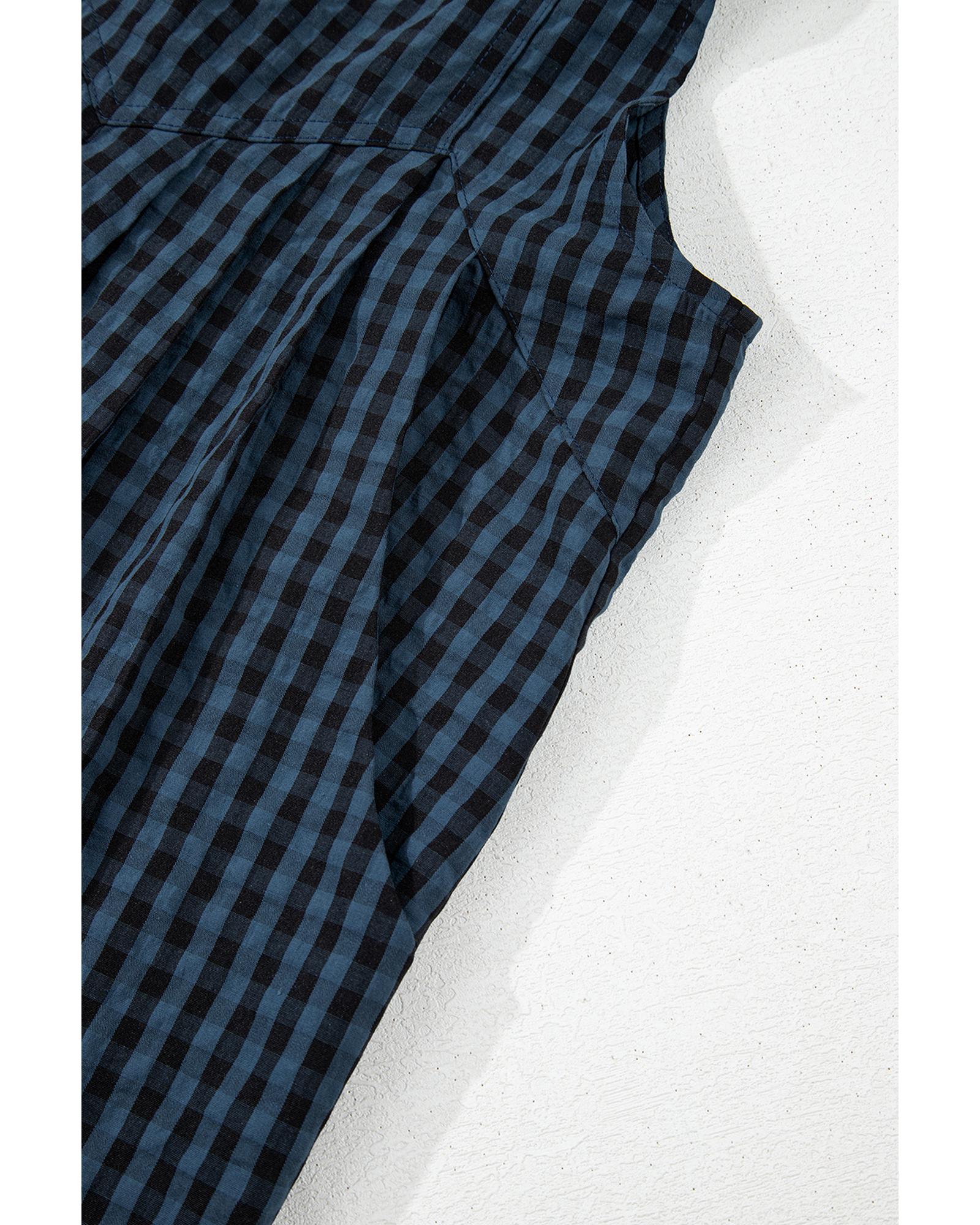 Sail Blue Plaid Print Buttoned Pocketed High Waist Overall - L 6