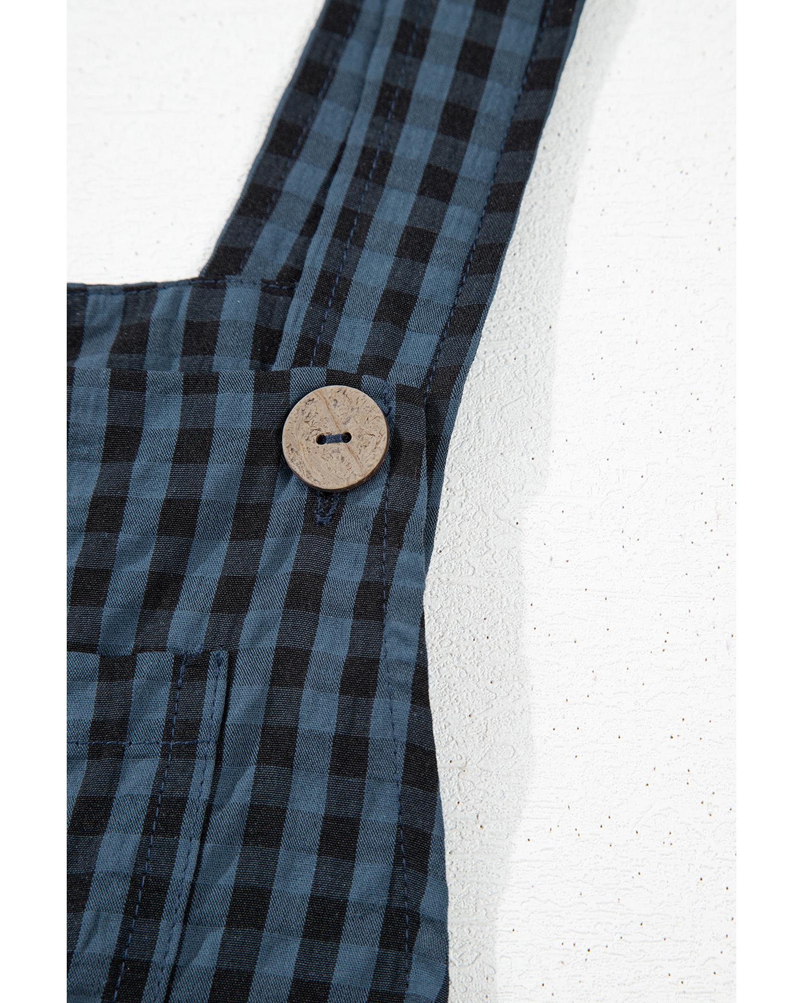 Sail Blue Plaid Print Buttoned Pocketed High Waist Overall - M 5