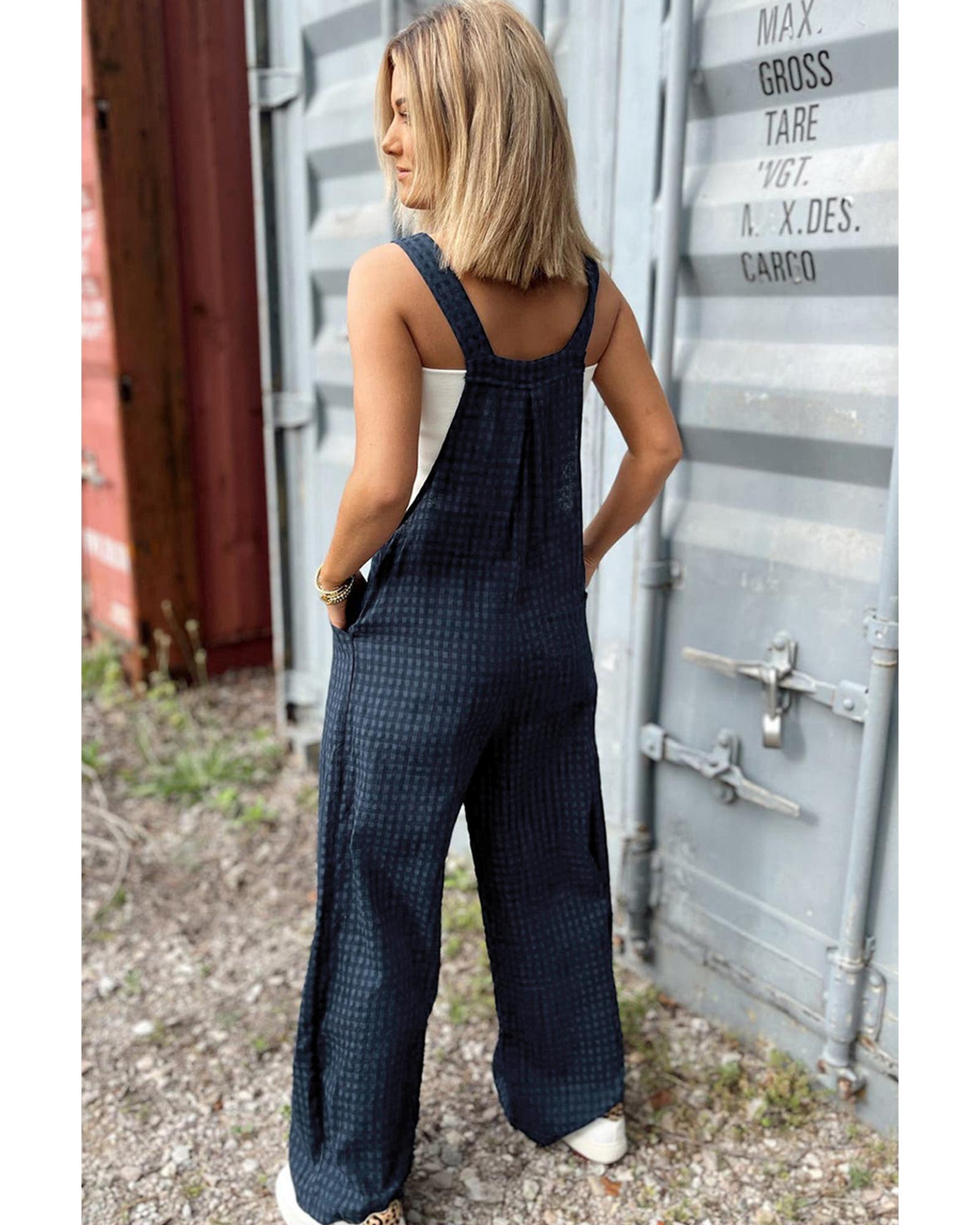 Sail Blue Plaid Print Buttoned Pocketed High Waist Overall - S 7