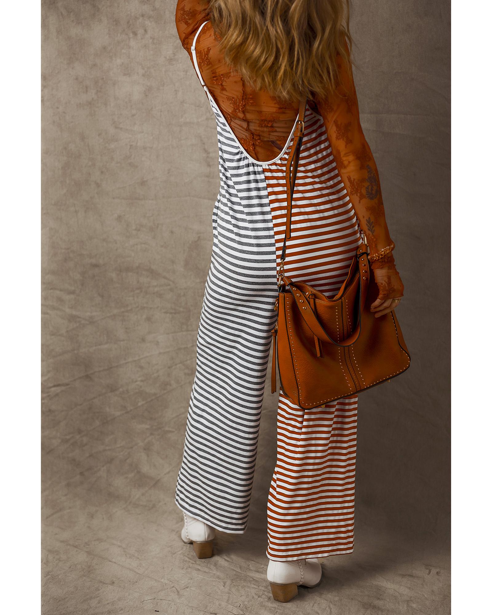 Yellow Stripe Two Tone Contrast Spaghetti Strap Backless Overall - L
