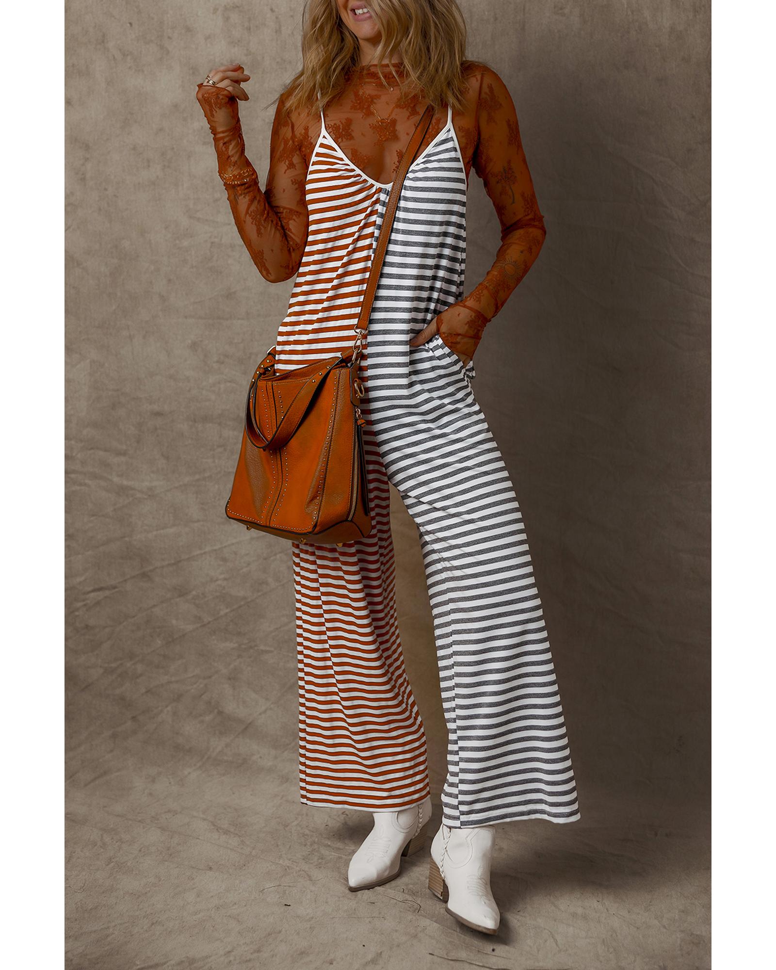 Yellow Stripe Two Tone Contrast Spaghetti Strap Backless Overall - M 6