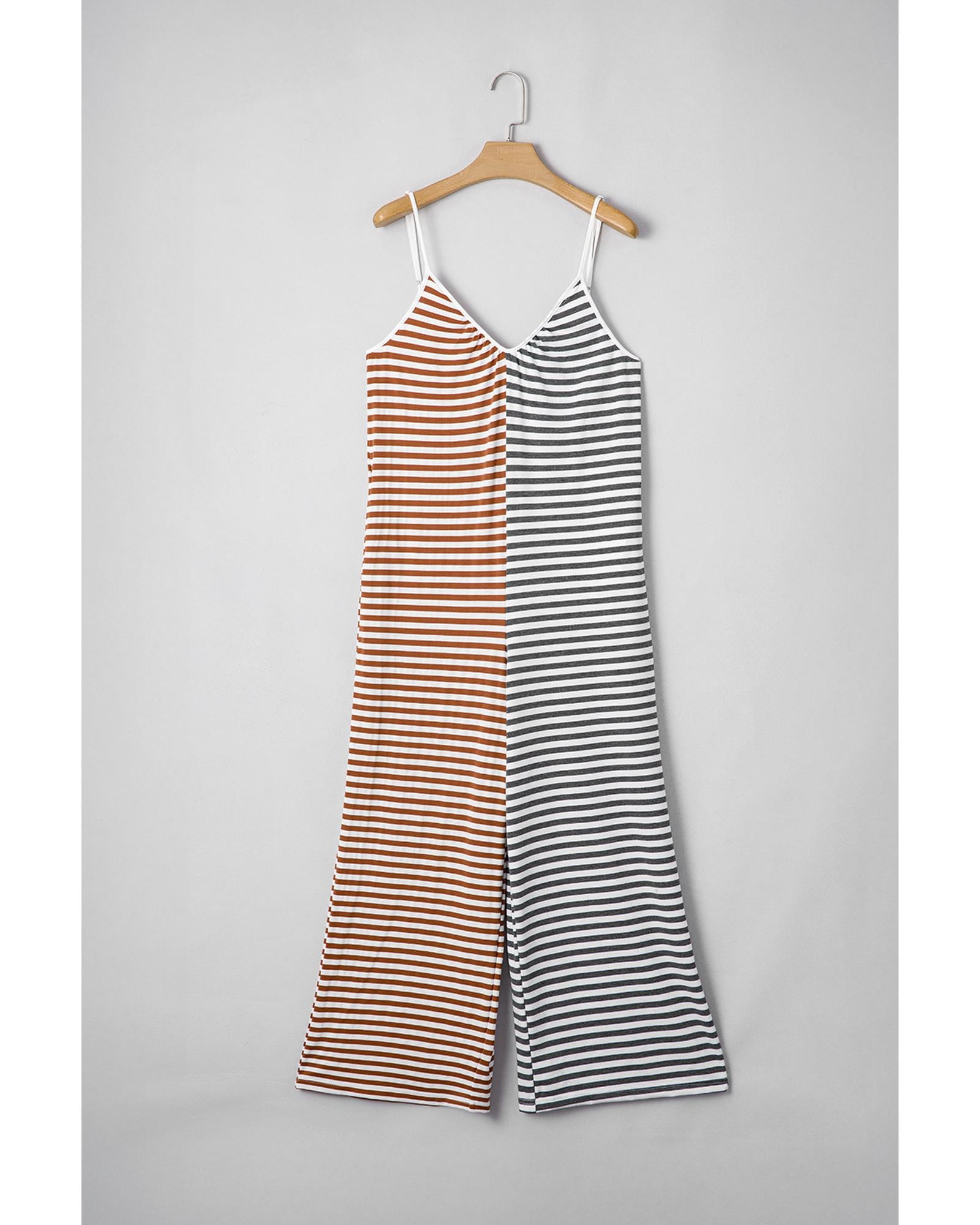 Yellow Stripe Two Tone Contrast Spaghetti Strap Backless Overall - M 8