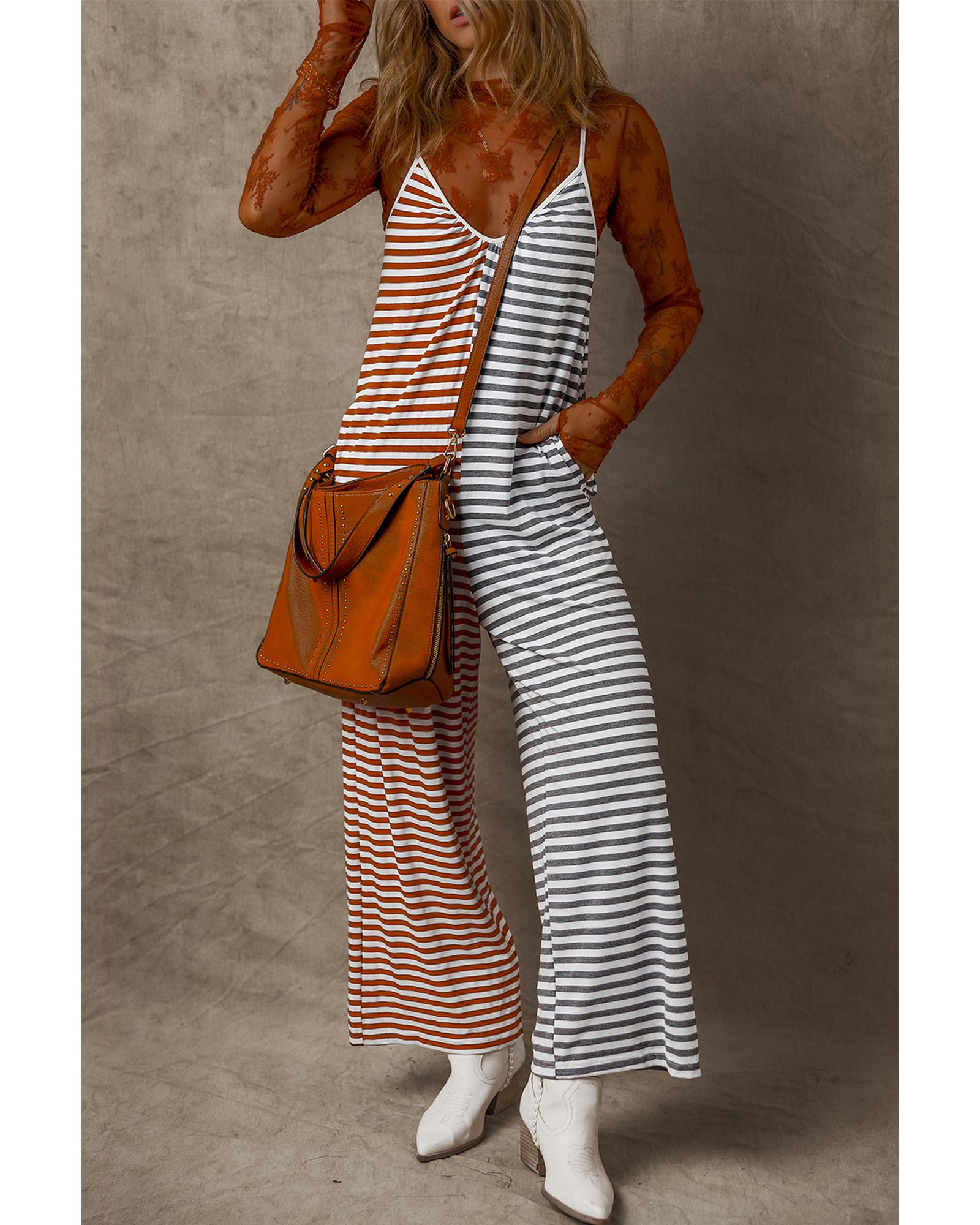 Yellow Stripe Two Tone Contrast Spaghetti Strap Backless Overall - XL