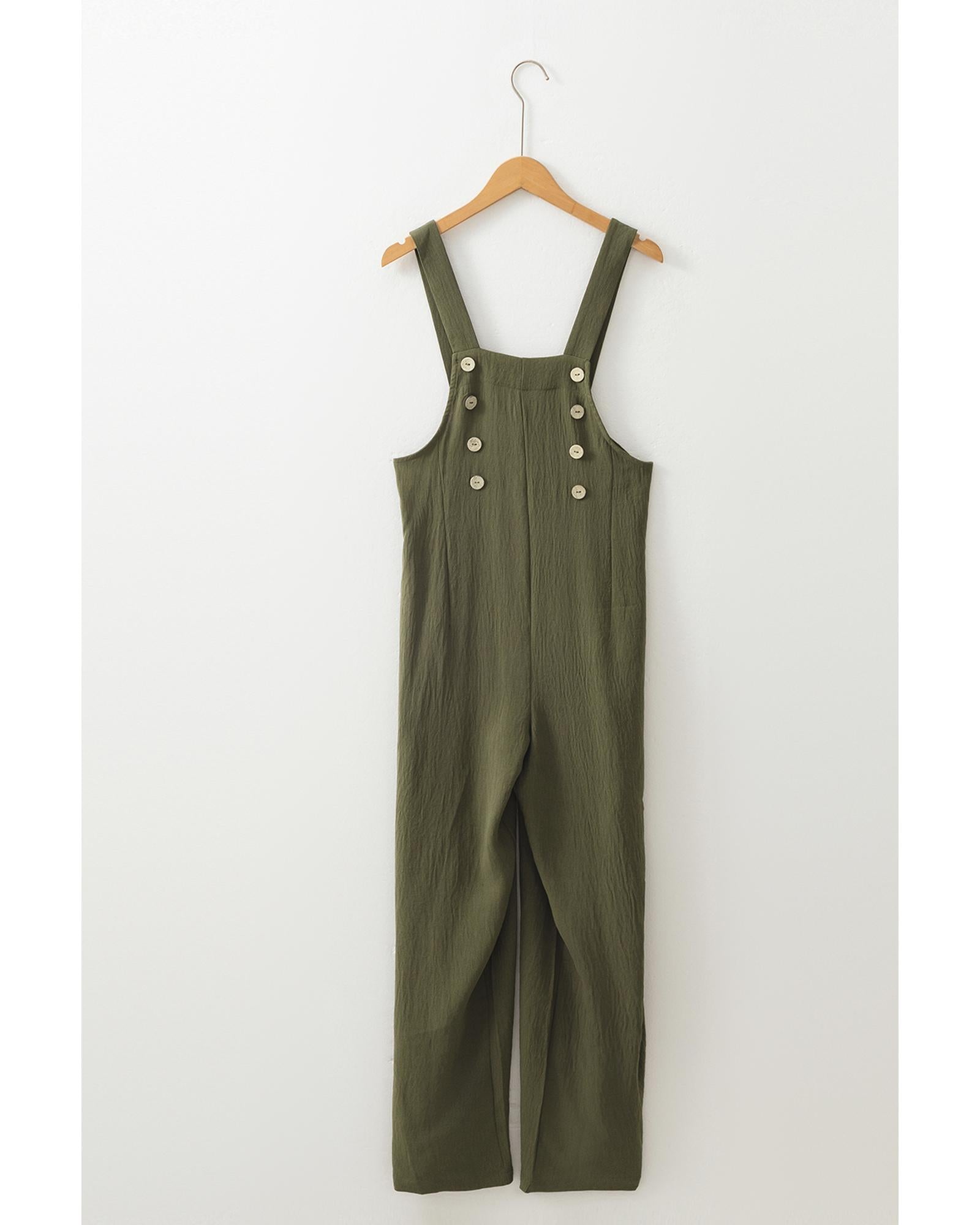 Jungle Green Solid Color Buttoned Straight Leg Overall - M 4
