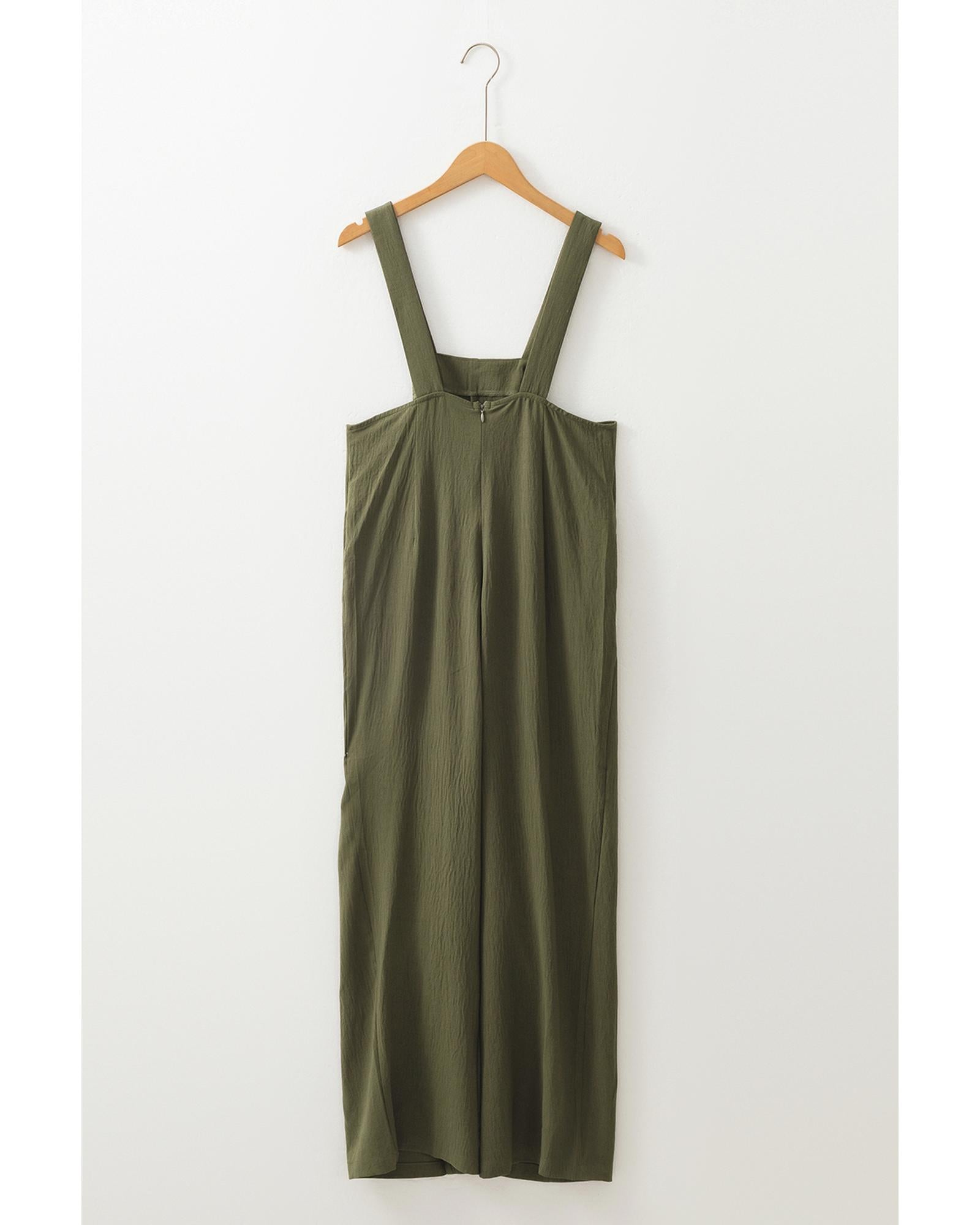 Jungle Green Solid Color Buttoned Straight Leg Overall - M 5