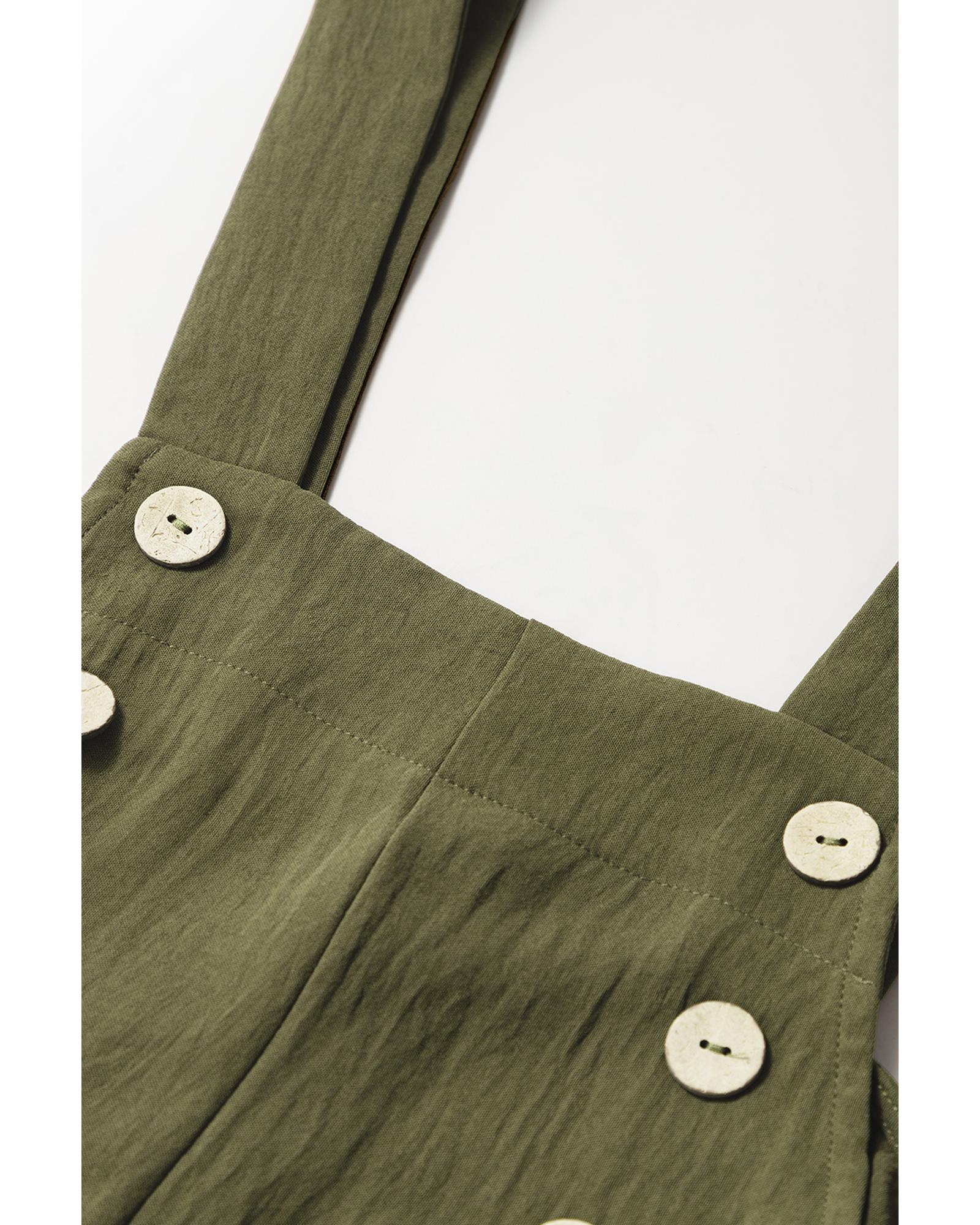 Jungle Green Solid Color Buttoned Straight Leg Overall - M 6