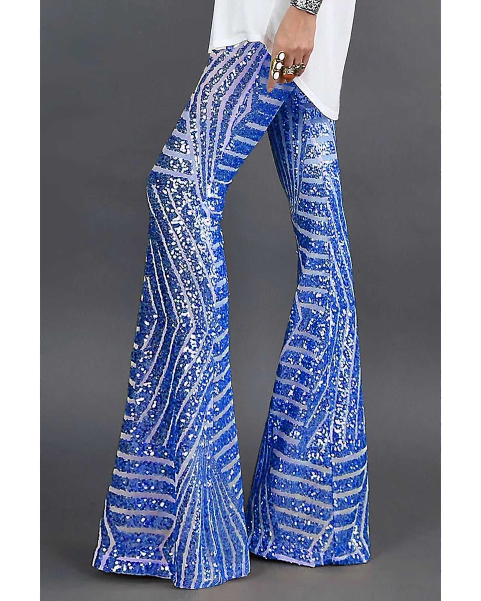 Blue Sequin Wide Leg Pants - 2XL