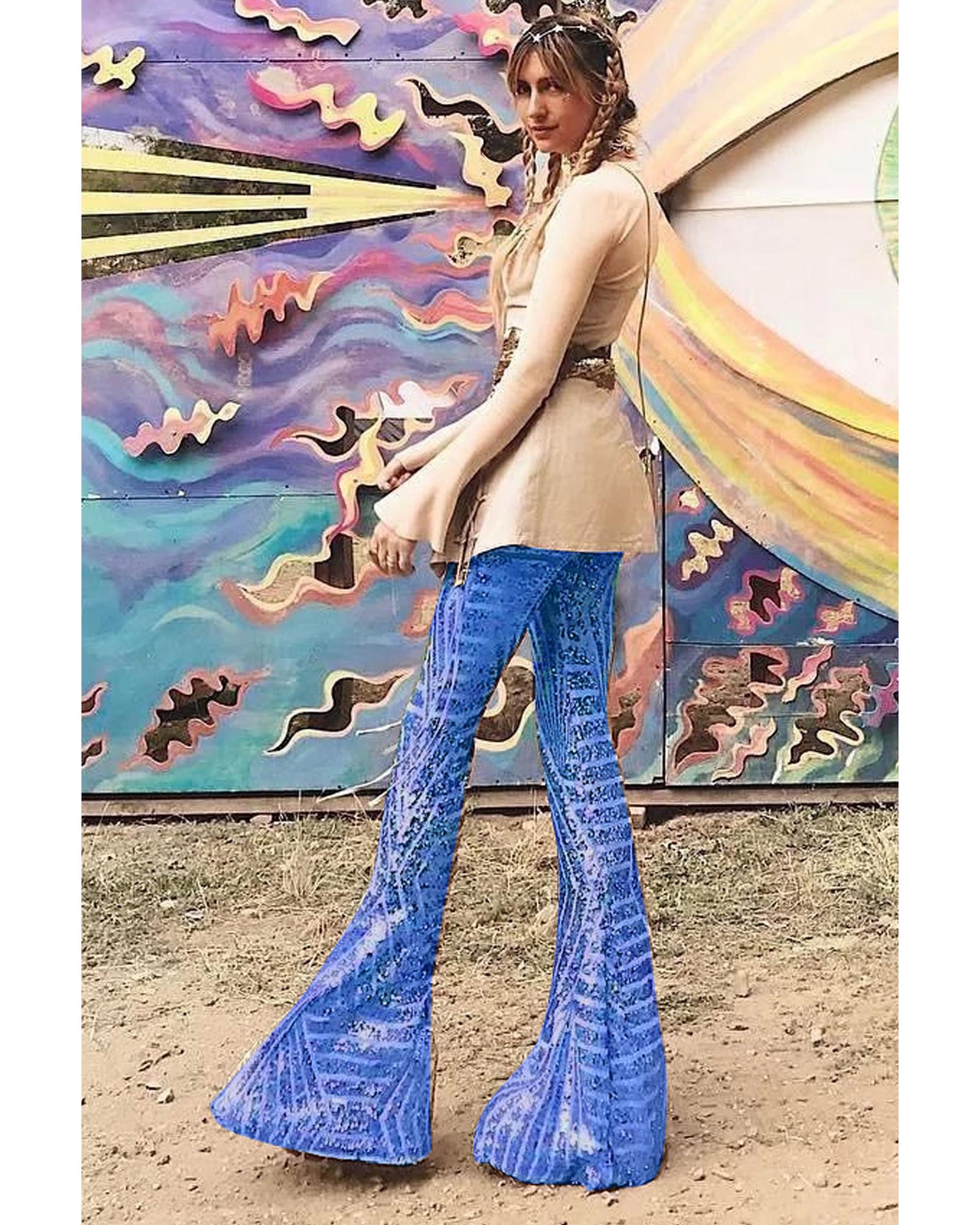 Blue Sequin Wide Leg Pants - L 3