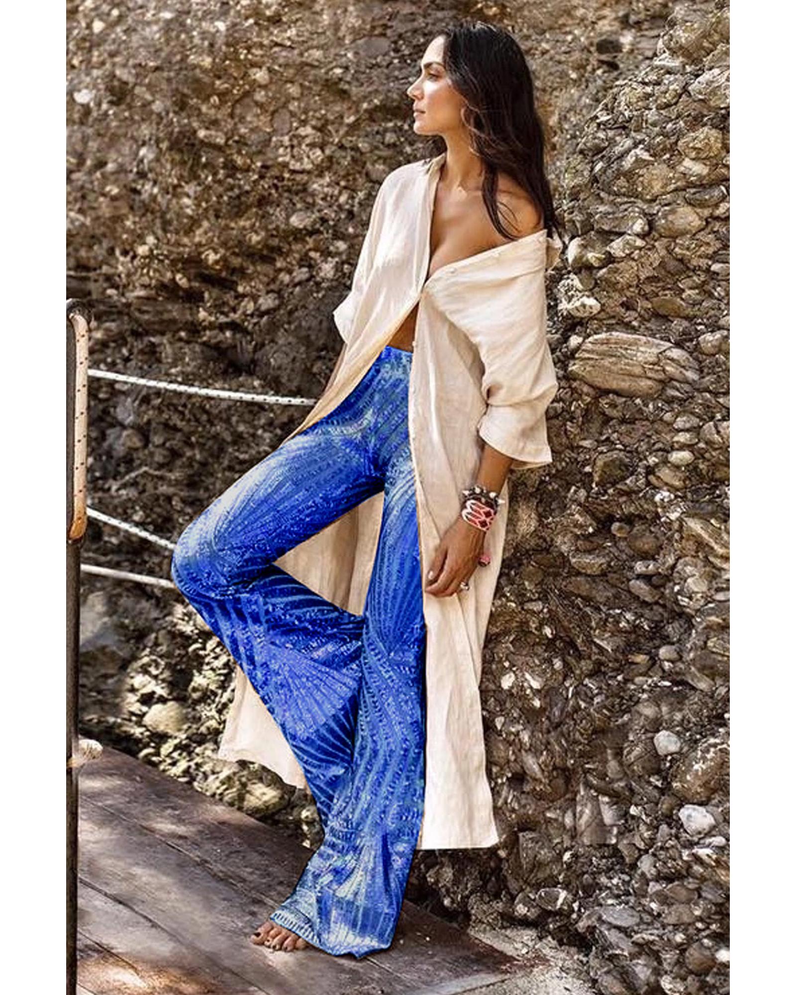 Blue Sequin Wide Leg Pants - L 4