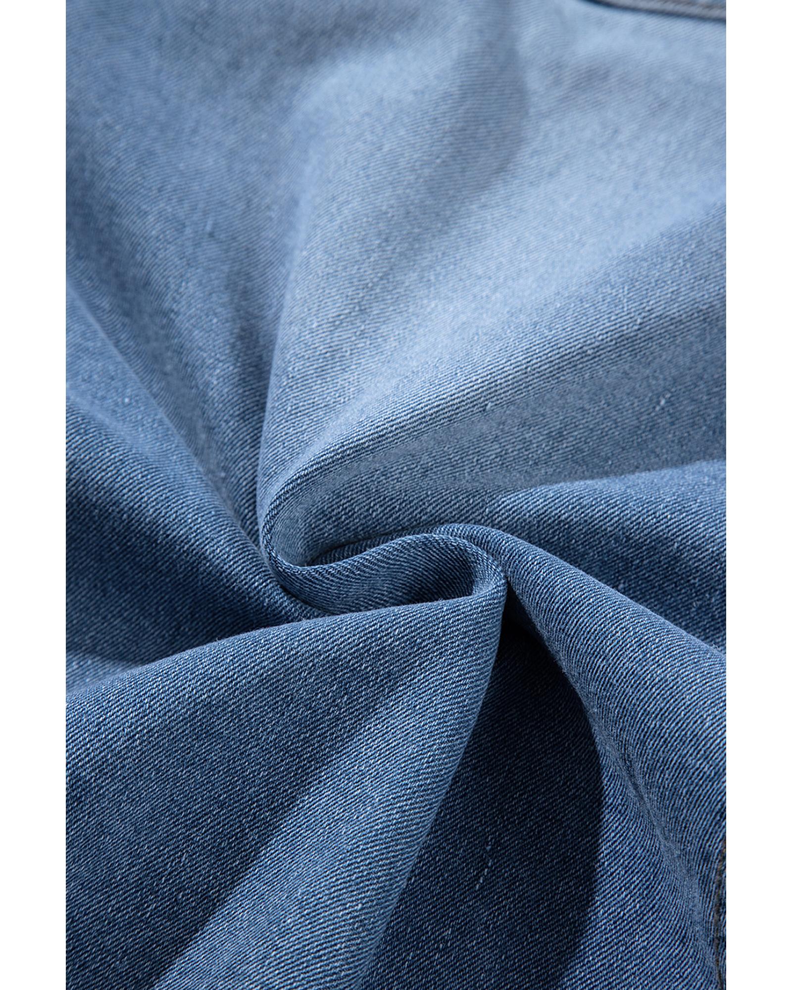 Light Blue Frayed Slit Asymmetric Denim Midi Skirt - XL 3