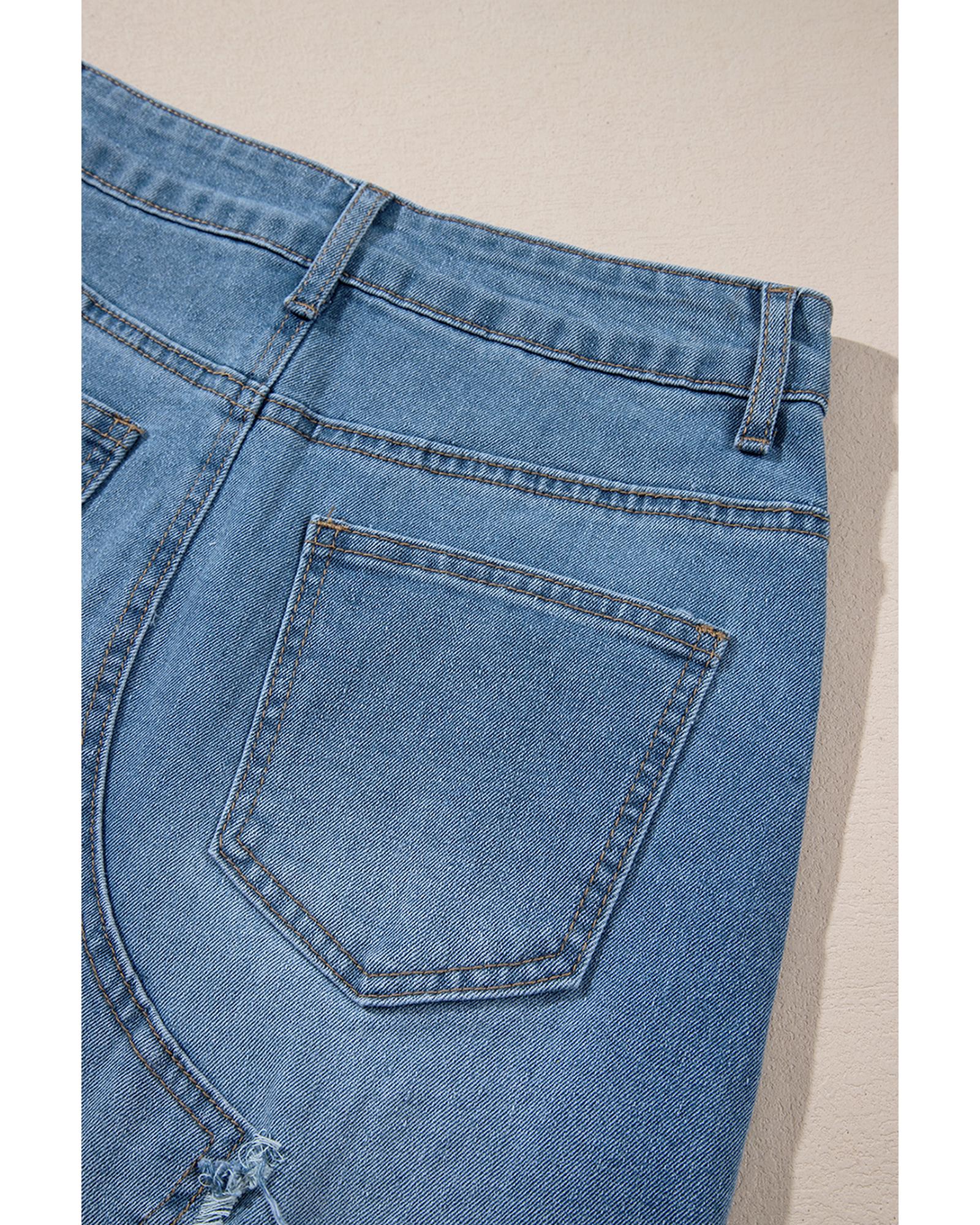 Light Blue Frayed Slit Asymmetric Denim Midi Skirt - XL 4