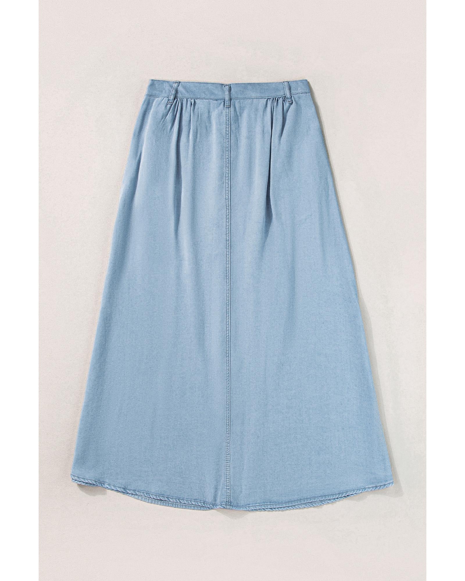 Mist Blue Fully Buttoned Long Denim Skirt - XL 7