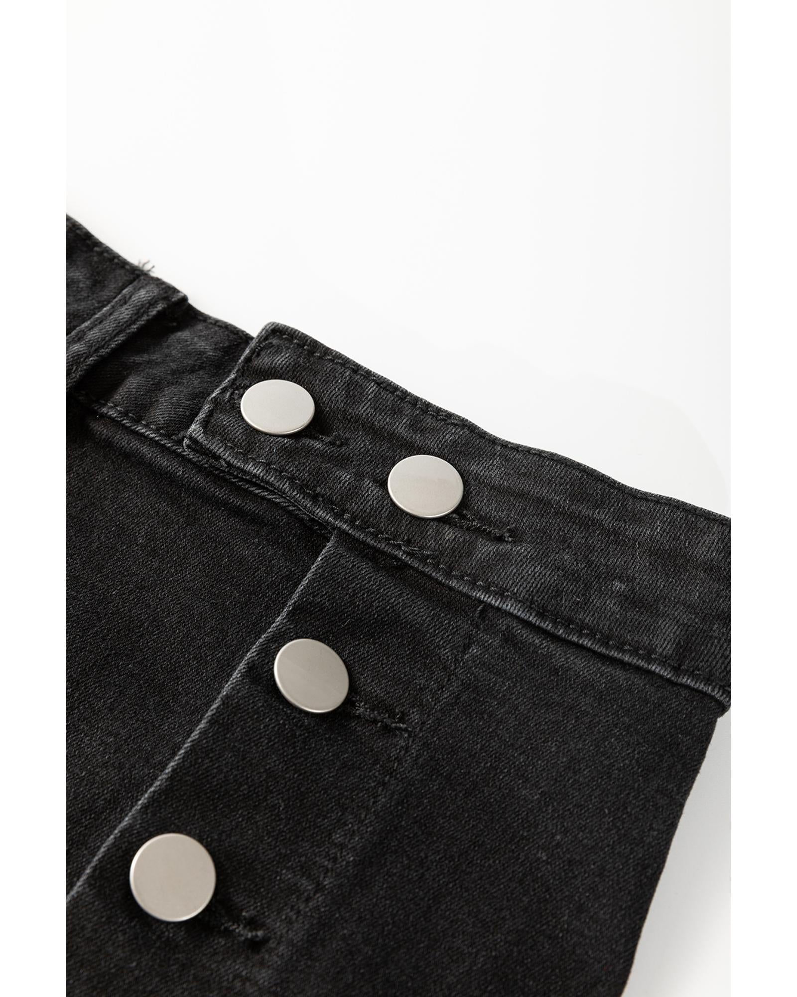 Black Button Fly Side Split High Waist Denim Midi Skirt - XL 5